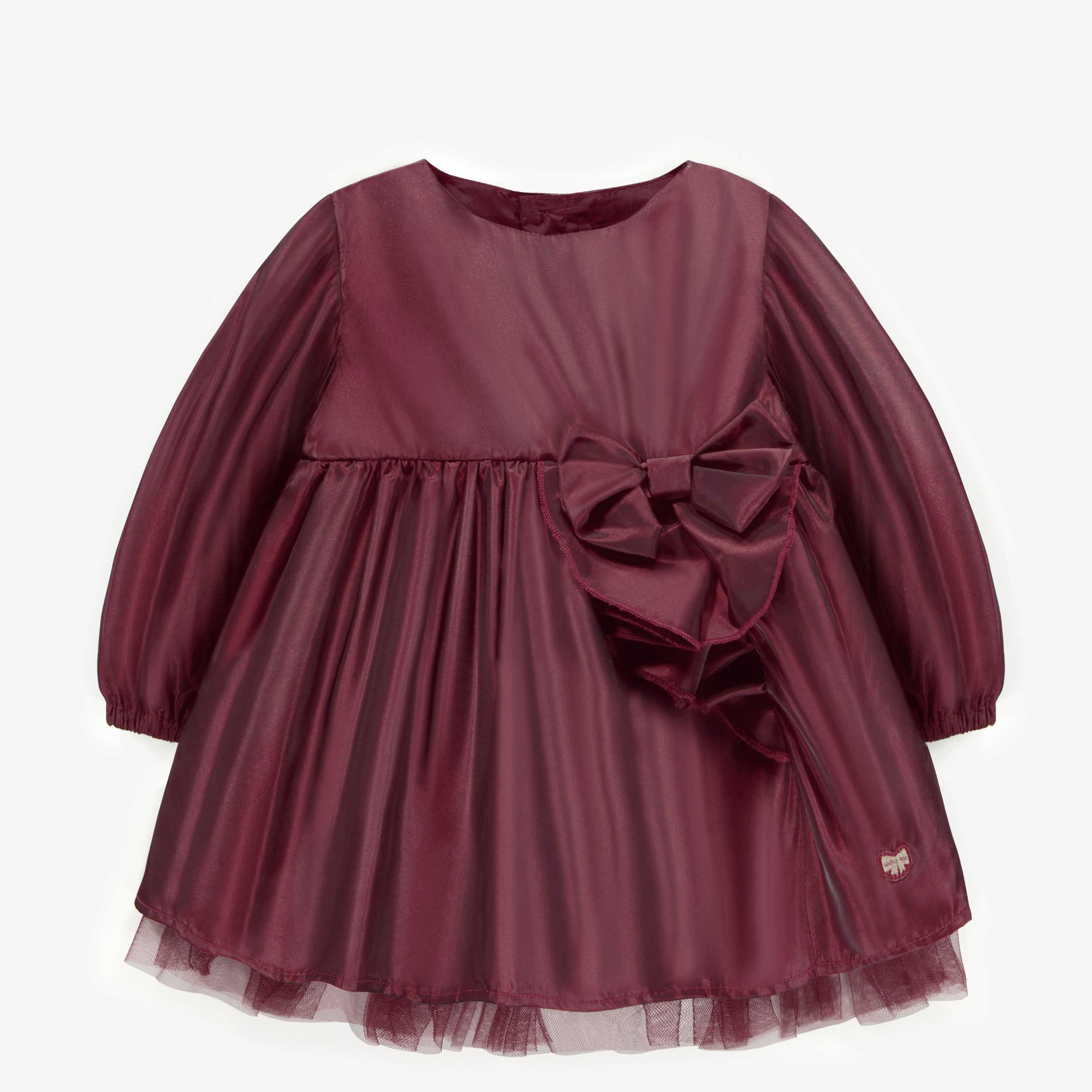 Robe rouge en taffetas à manches longues avec une boucle, bébé