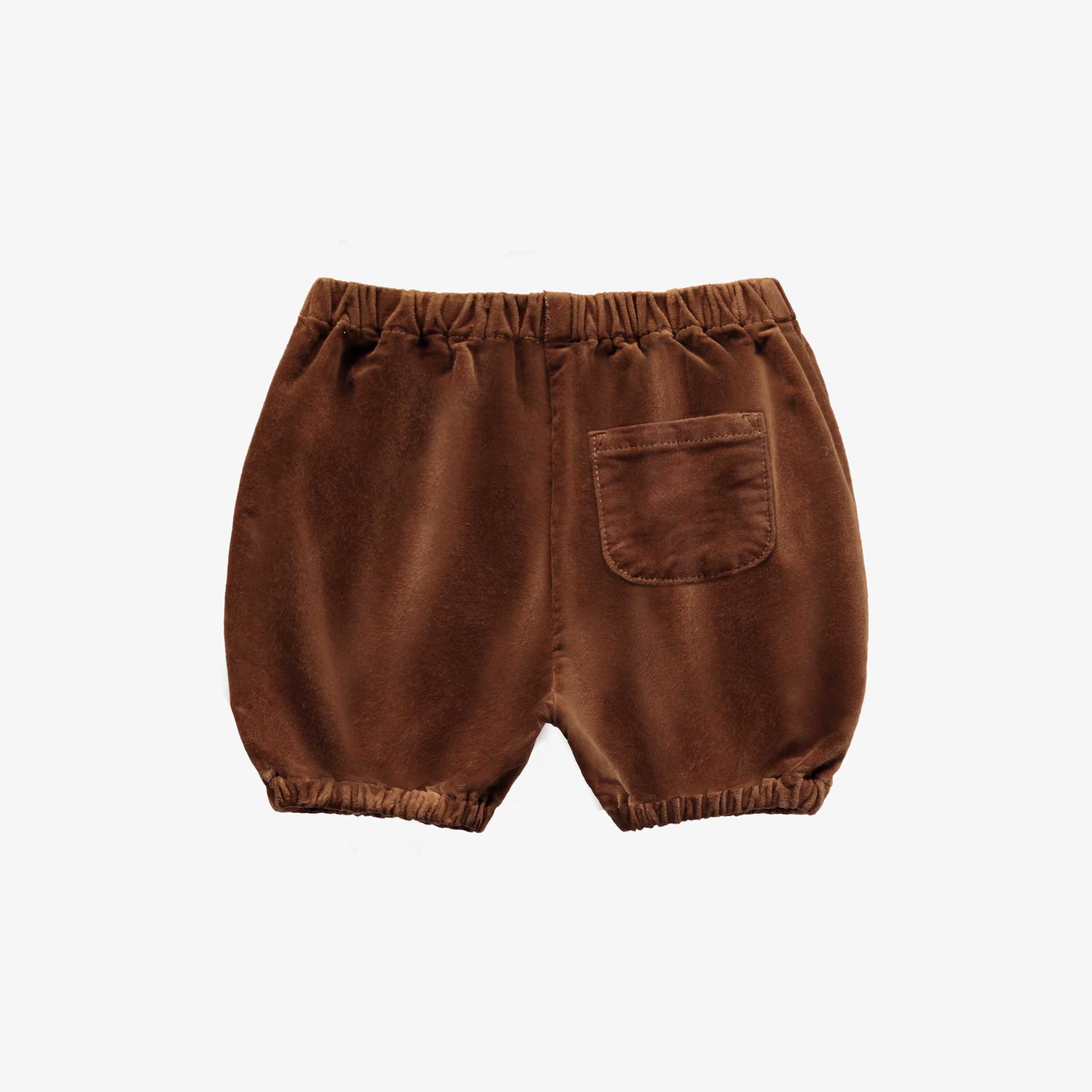 Dos du short bouffant marron en velours, bébé