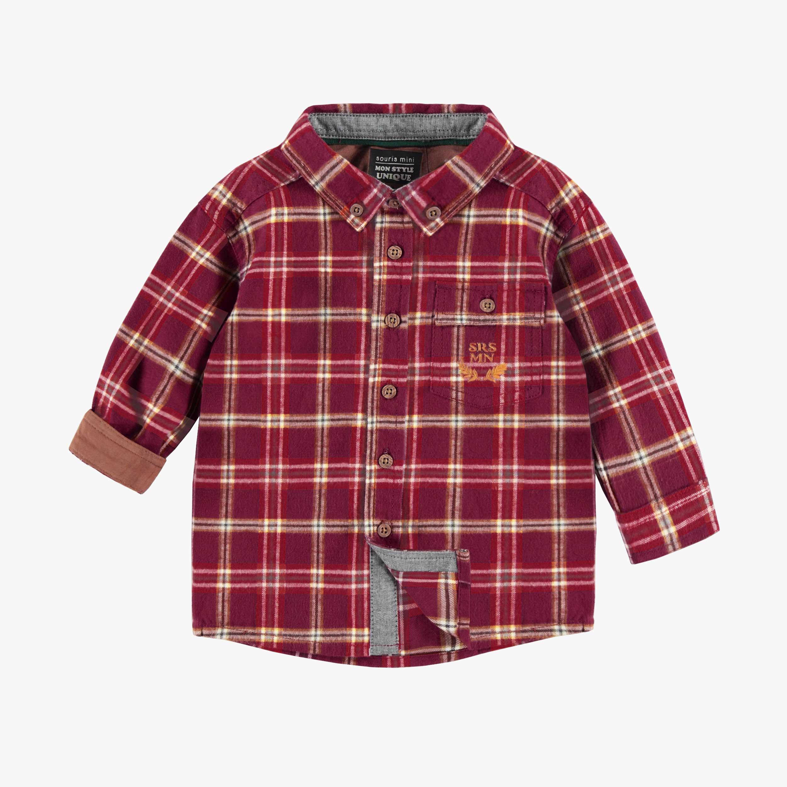Red and white brushed flannel plaid shirt, baby
