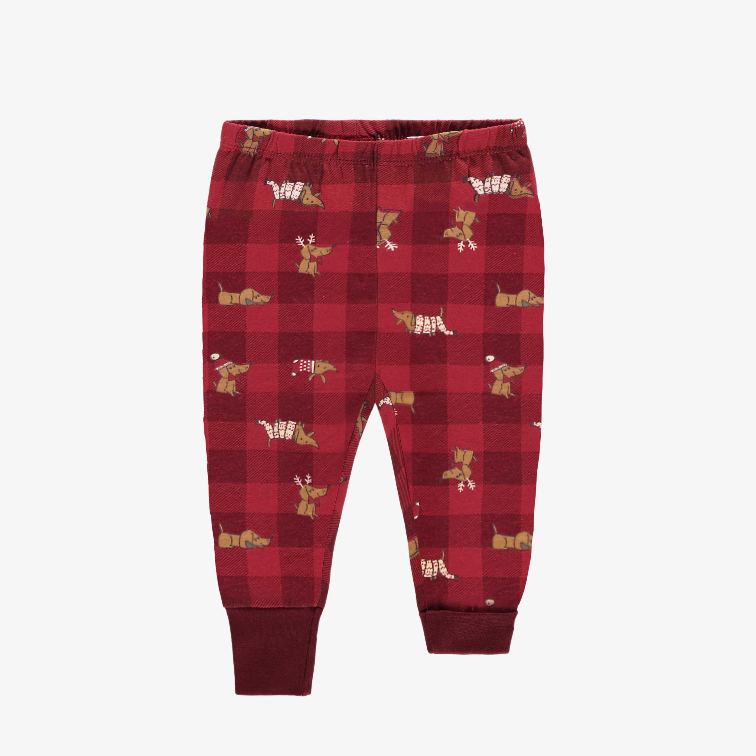 Pyjama des fêtes crème et rouge deux pièces à motif en coton, bébé