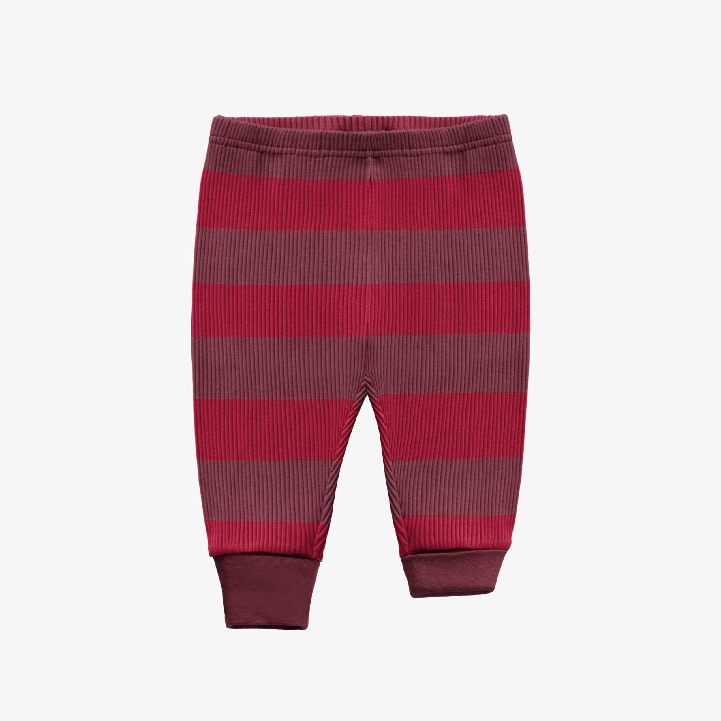 Pyjama des fêtes deux-pièces rouge et bourgogne à rayures en tricot côtelé, bébé