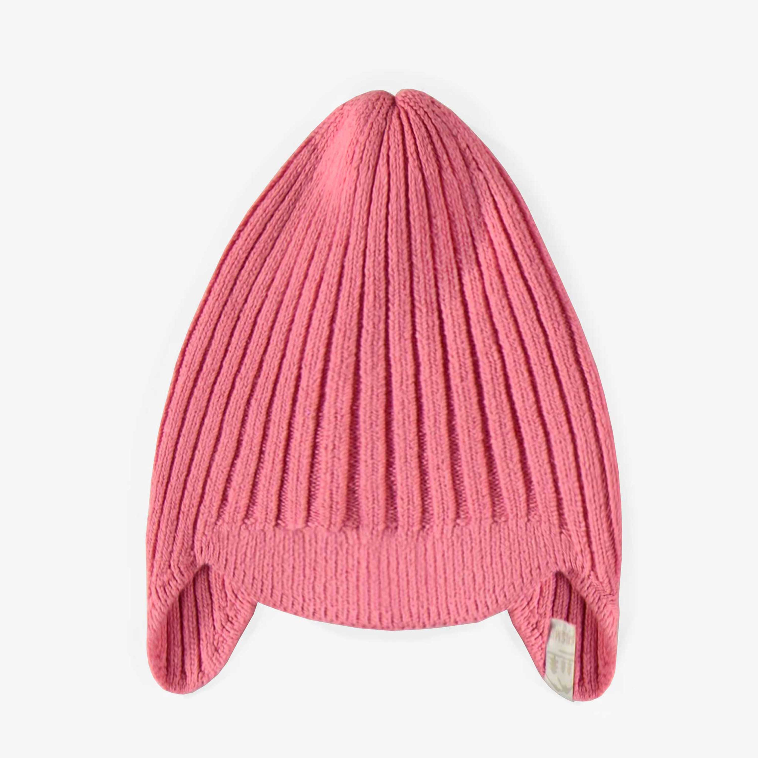 Tuque de maille rose à rabats et effet cachemire, enfant