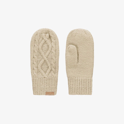 Mitaines crème en maille tressée, enfant || Cream knitted mittens with a woven pattern, child