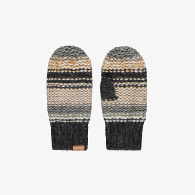 Mitaines noires et grises en maille avec dégradé de couleur, enfant  || Black and grey knitted mittens with color gradient, child
