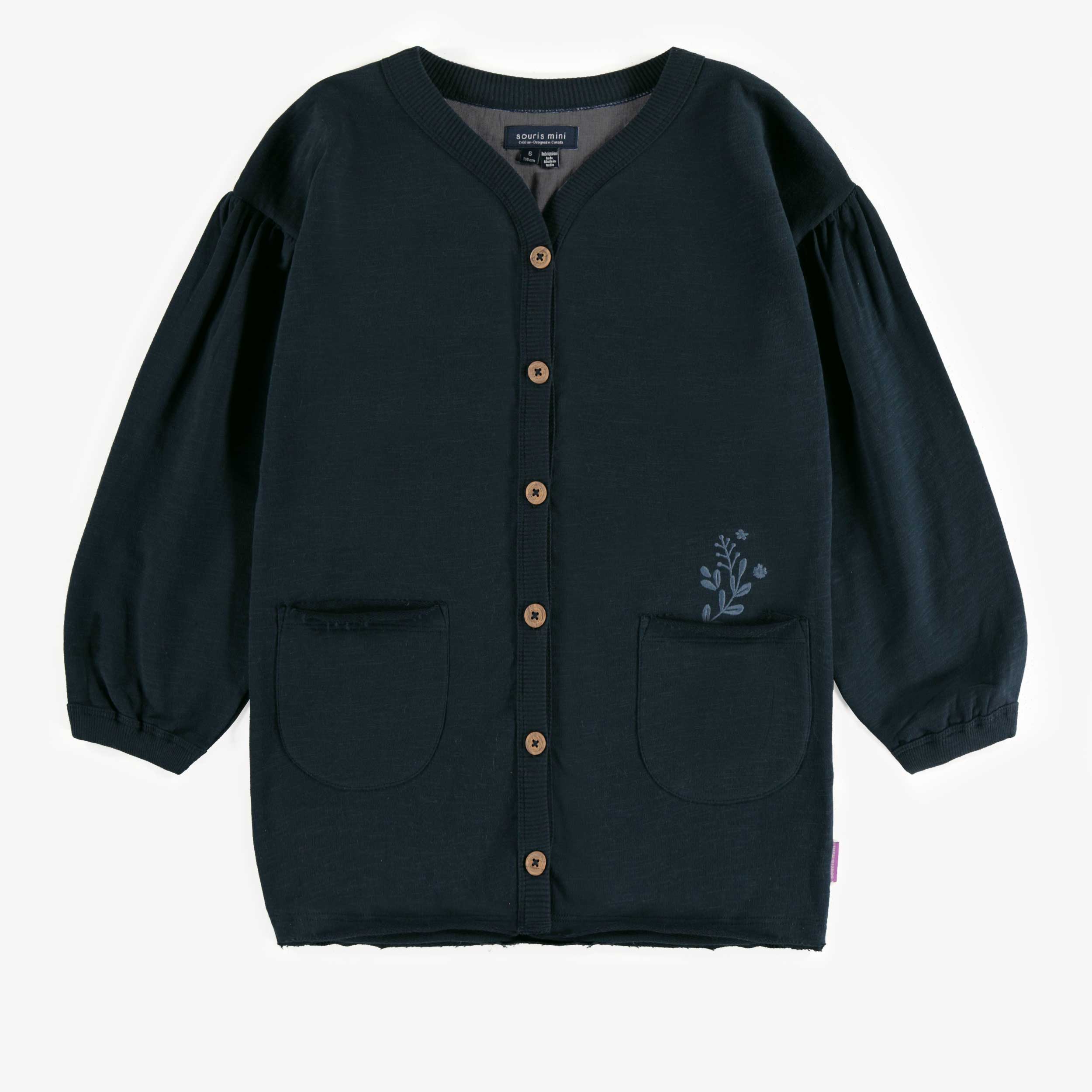 Navy tunic dress with long sleeves in French terry, child