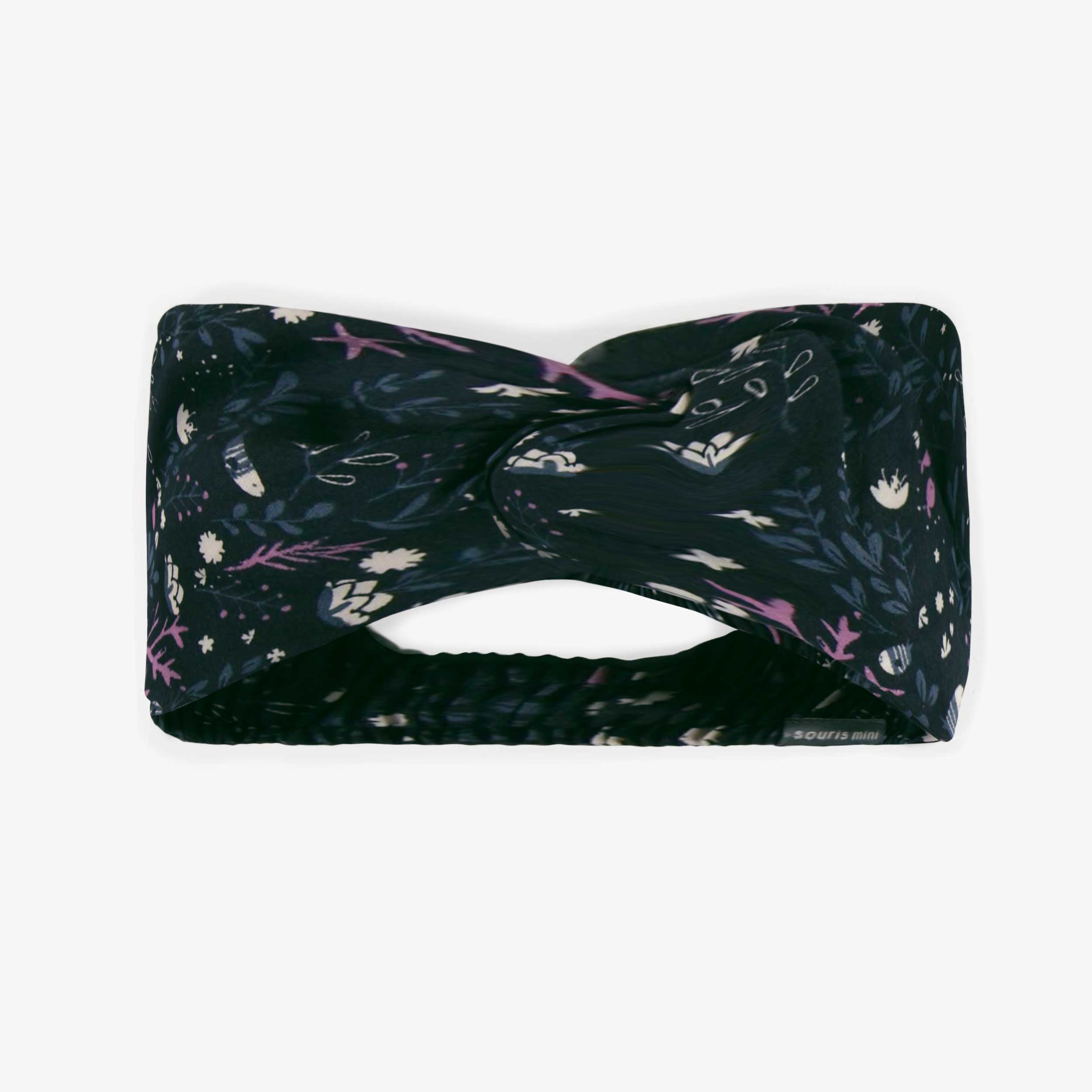 Navy knotted headband with seabed print in viscose, child