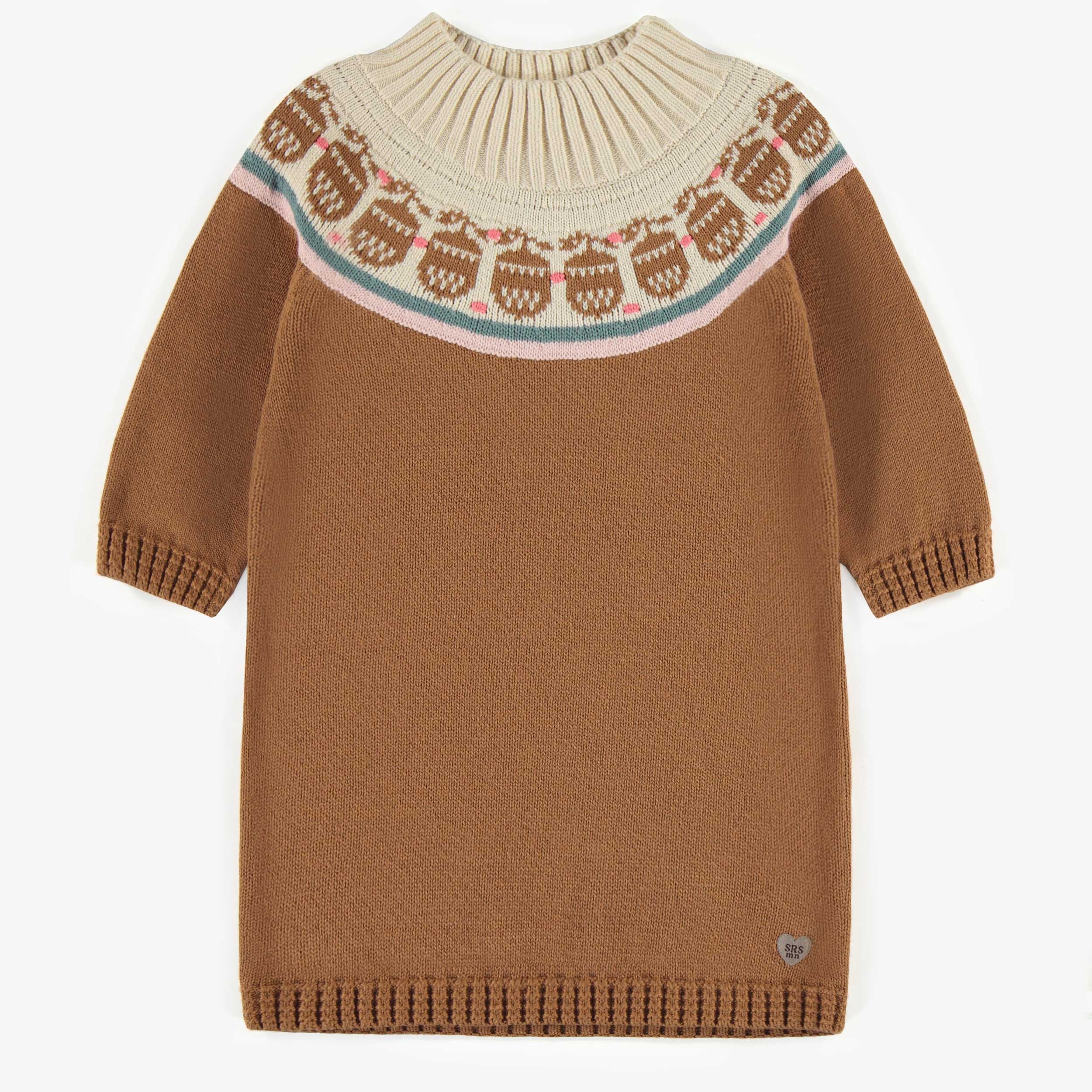 Robe de maille brune à motif en coton cachemire, enfant