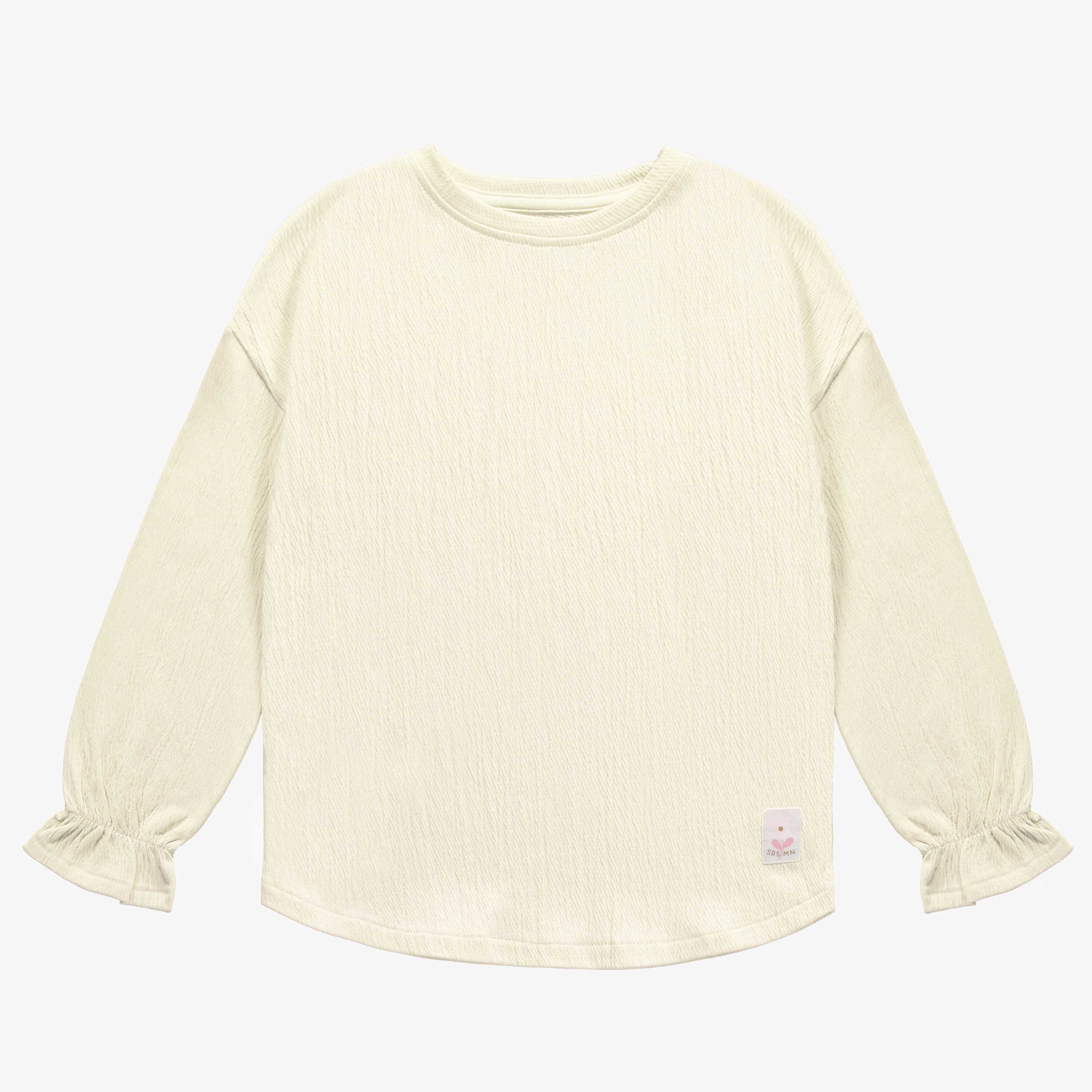 T-shirt à manches longues blanc avec des poignets resserrés en jersey crêpé, enfant