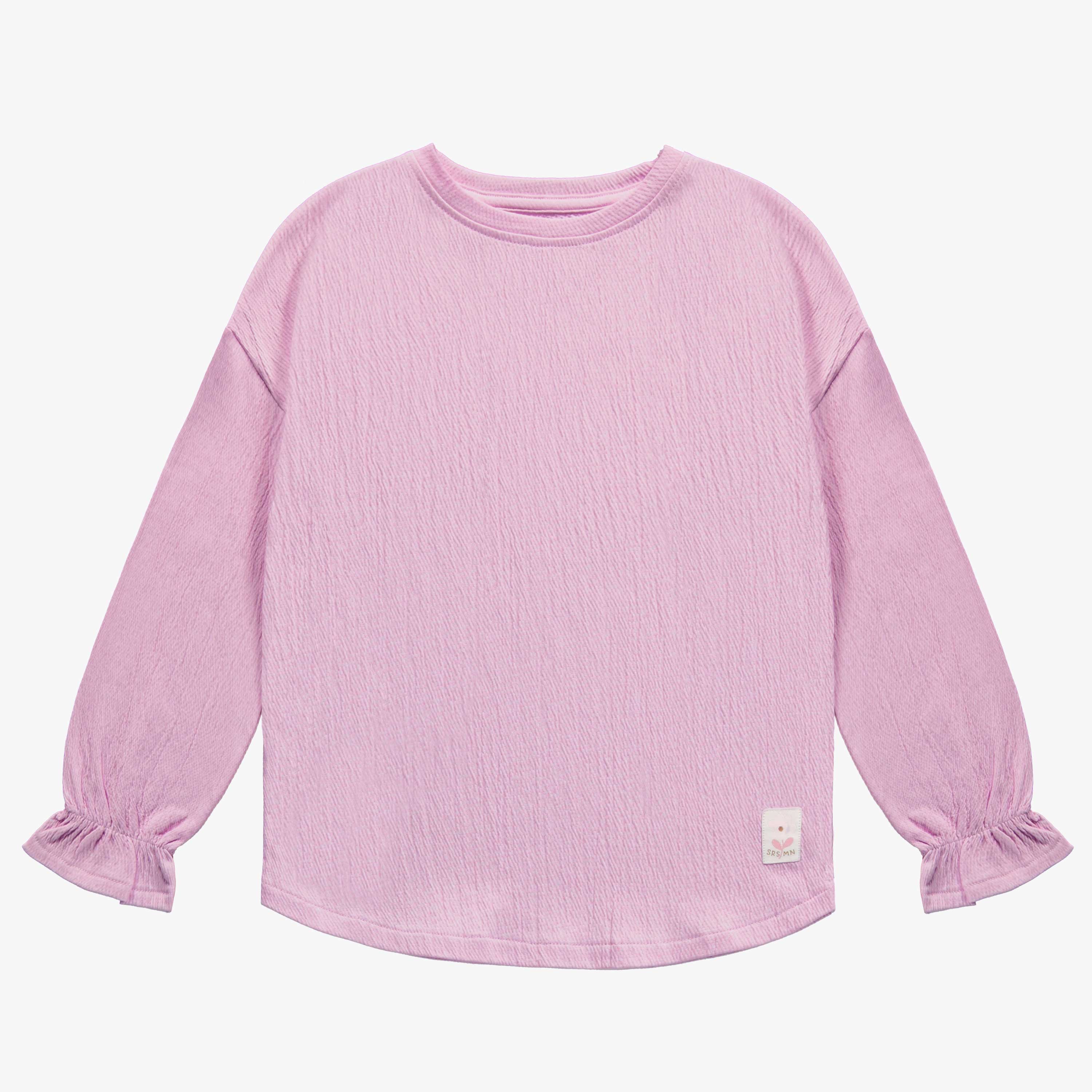 T-shirt à manches longues lavande avec des poignets resserrés en jersey crêpé, enfant