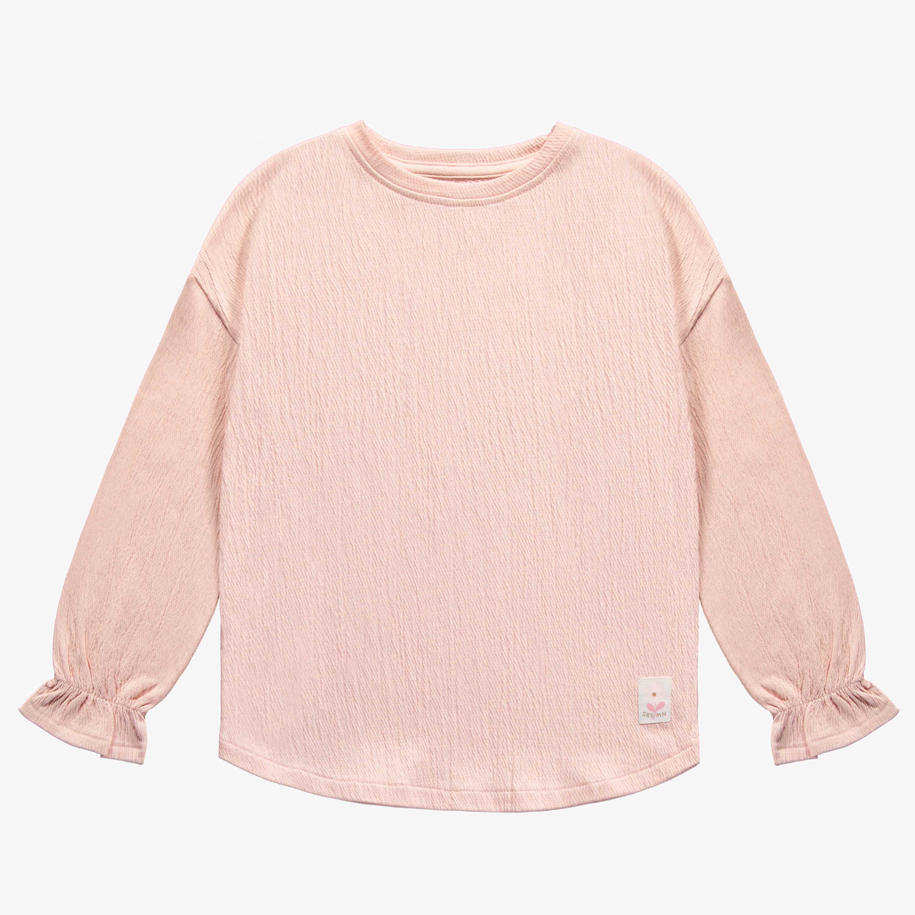 T-shirt à manches longues rose avec des poignets resserrés en jersey crêpé, enfant