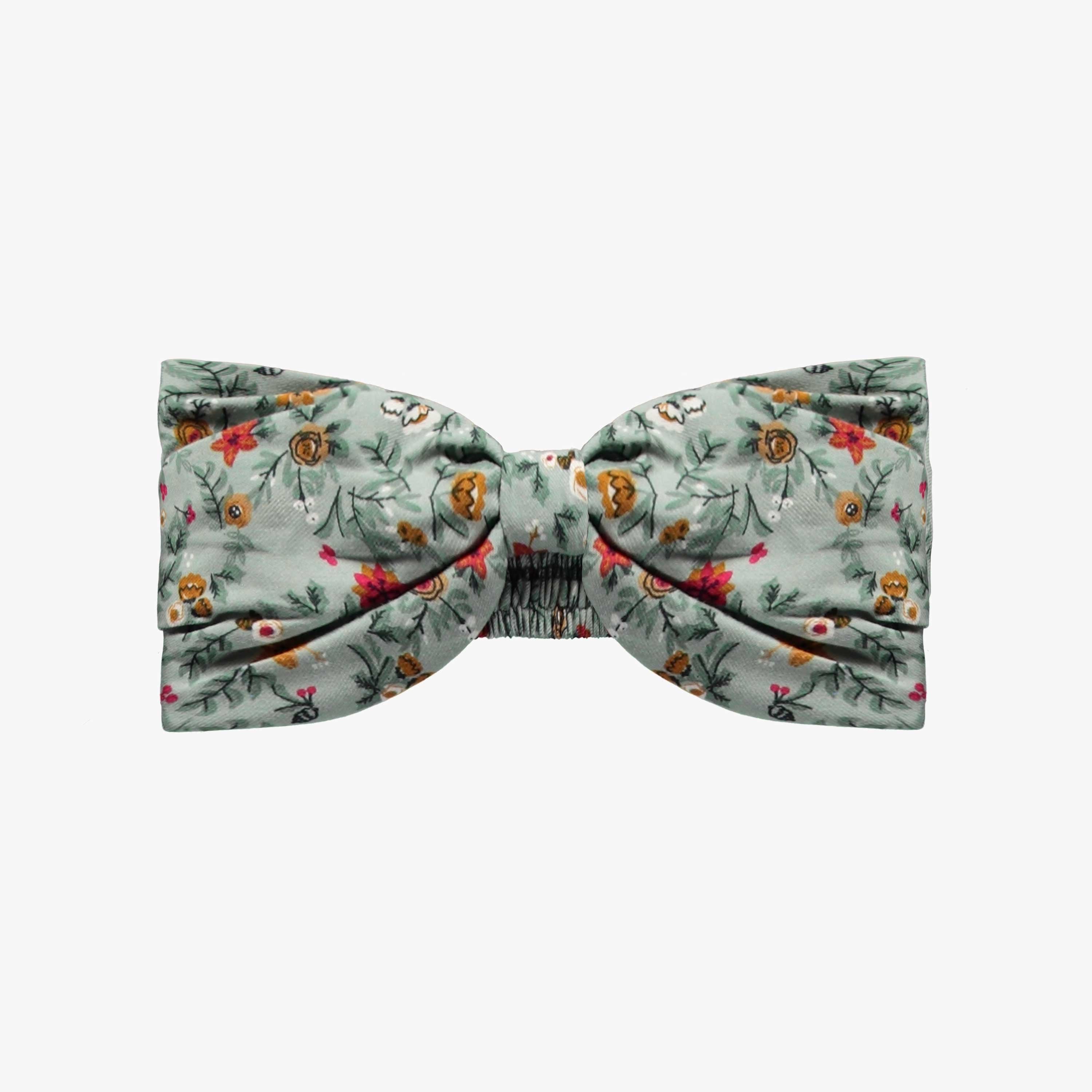 Green headband with floral patterns in viscose, child