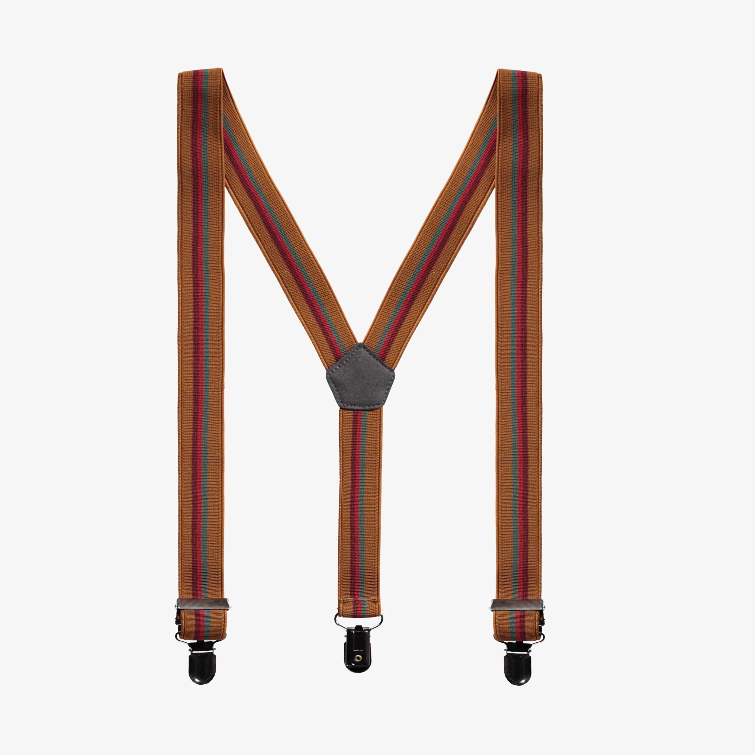 Bretelles élastiques brunes avec bandes rouges et vertes, bébé et enfant