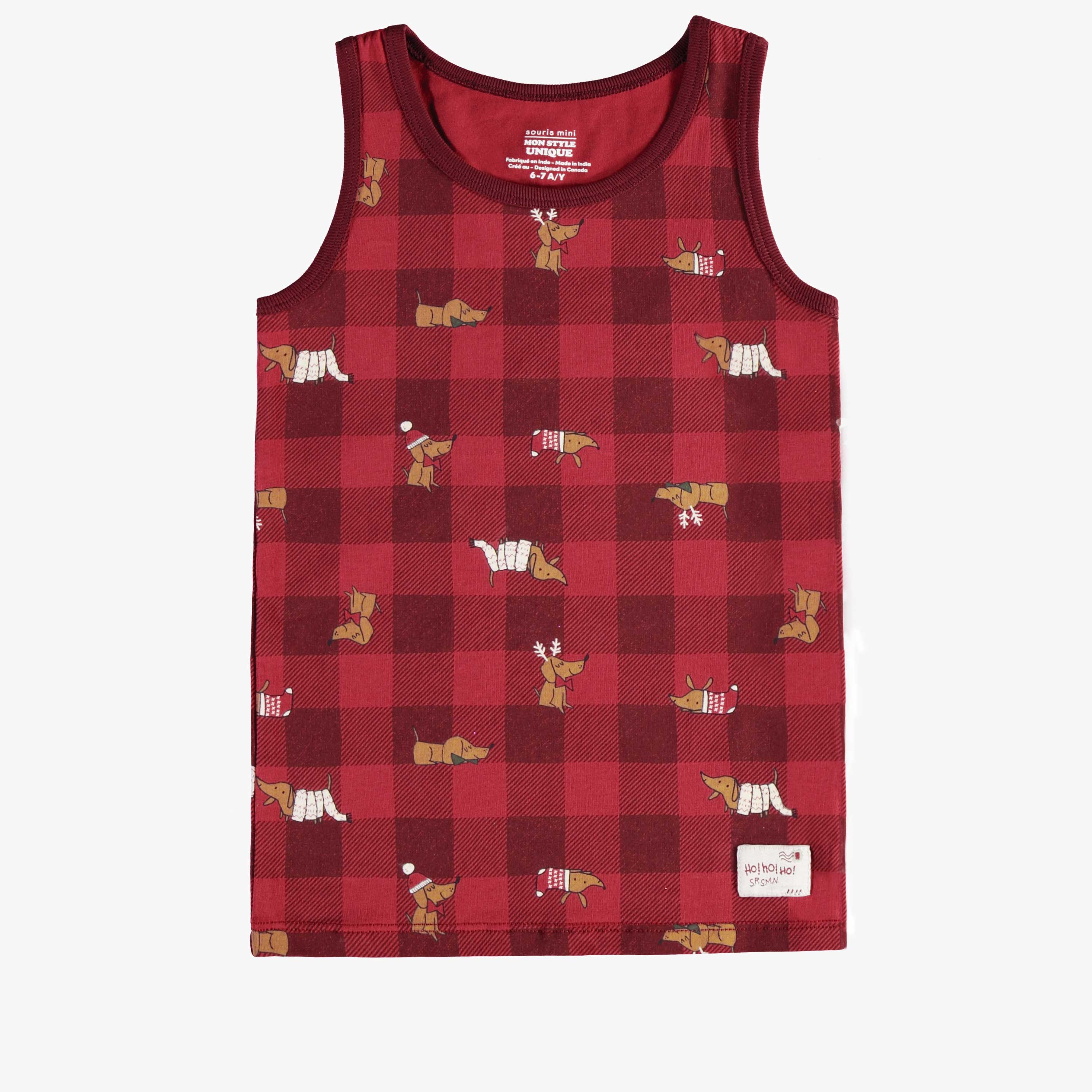Camisole des fêtes rouge à carreaux en jersey extensible, enfant