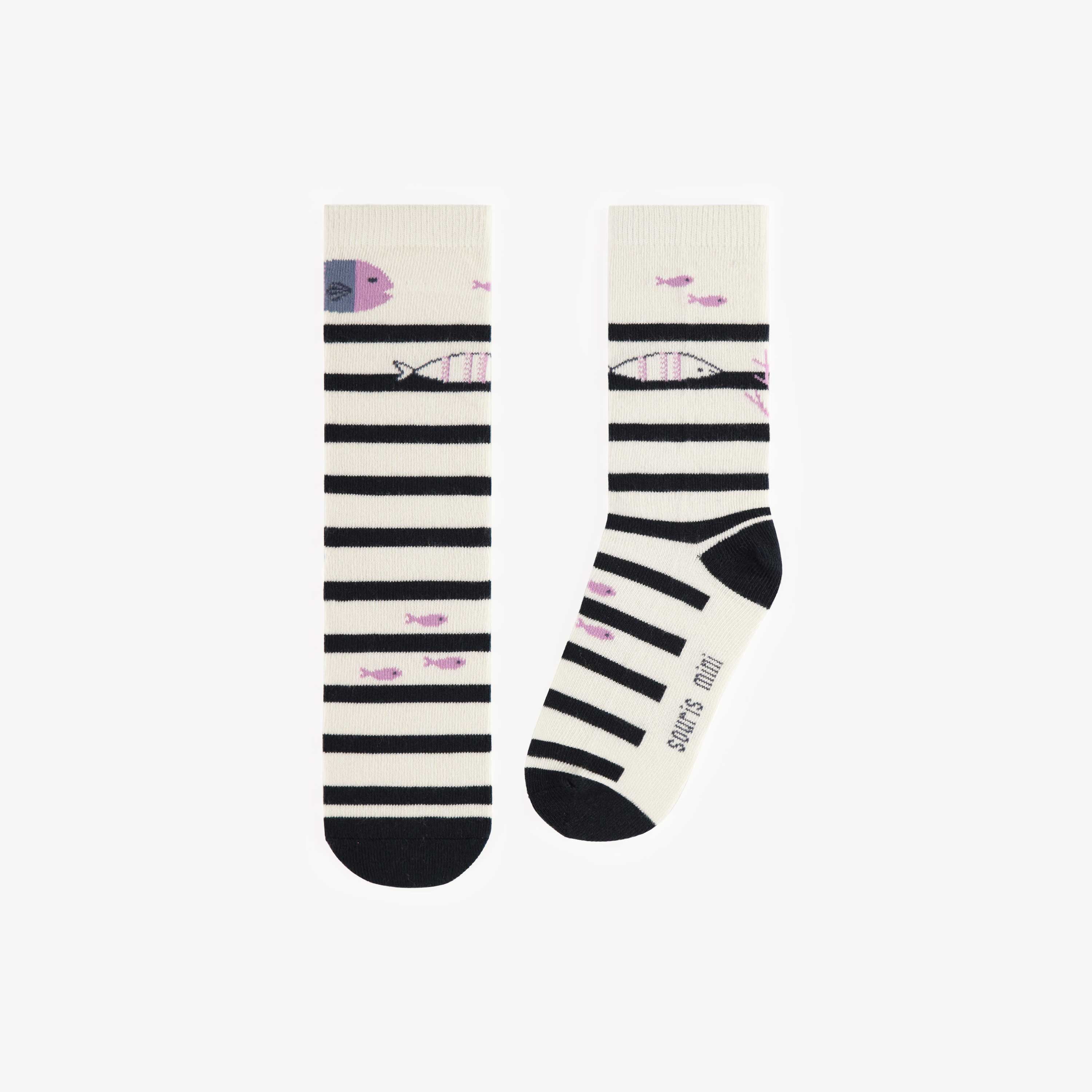 Cream striped with purple fish, child