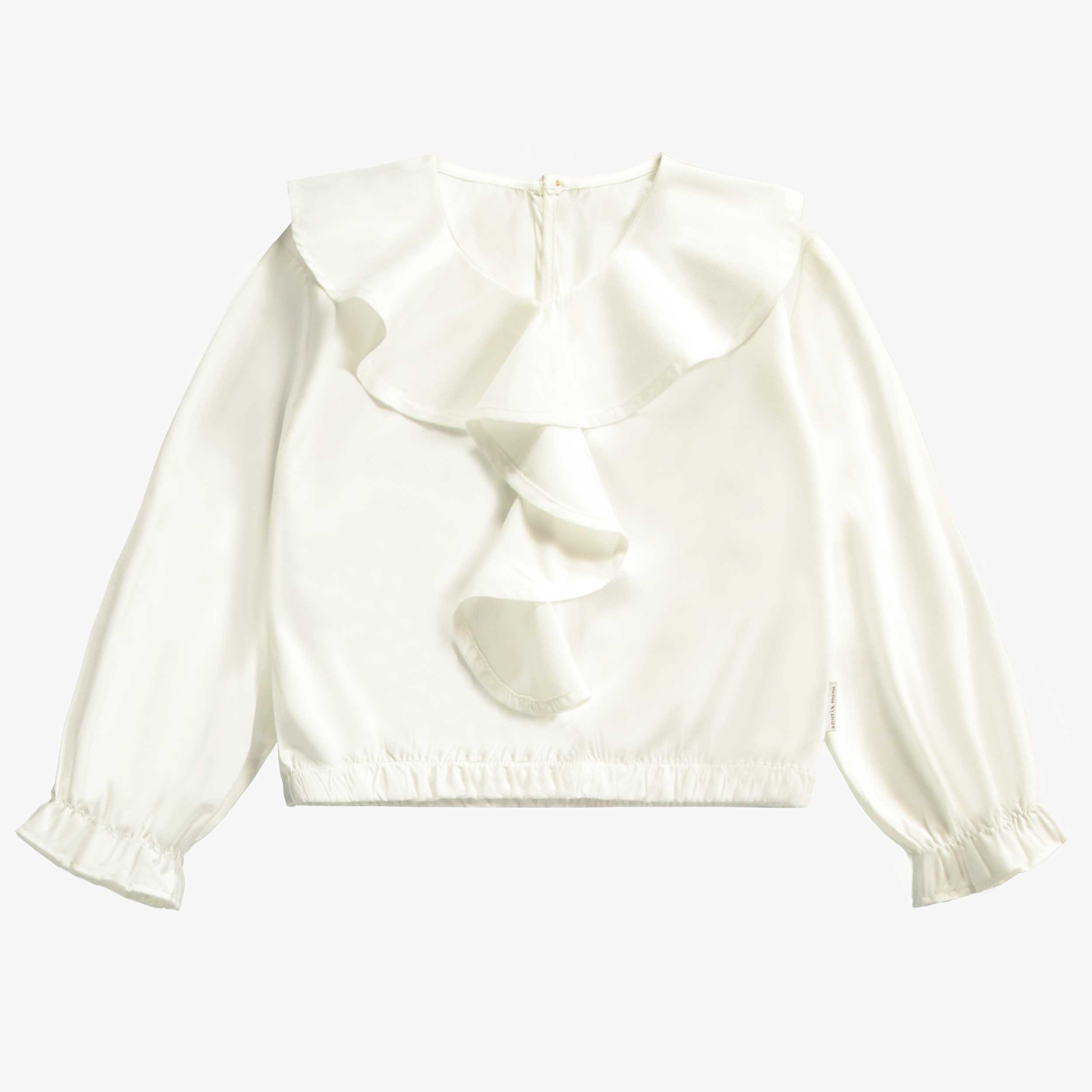 Blouse blanche à col jabot et manches longues en modal effet satiné, enfant