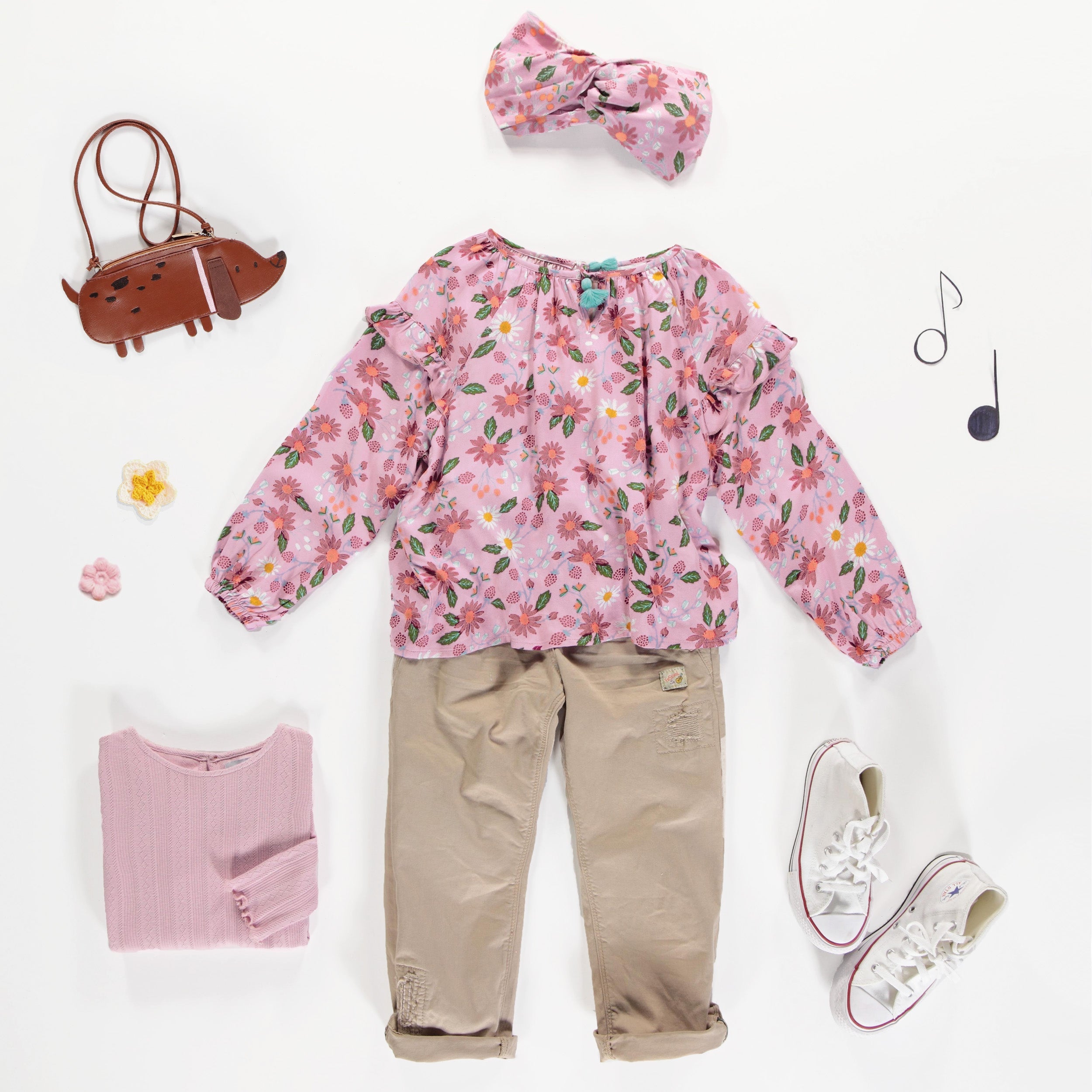 Chemise ample lilas fleurie à manches longues bouffantes en viscose, enfant