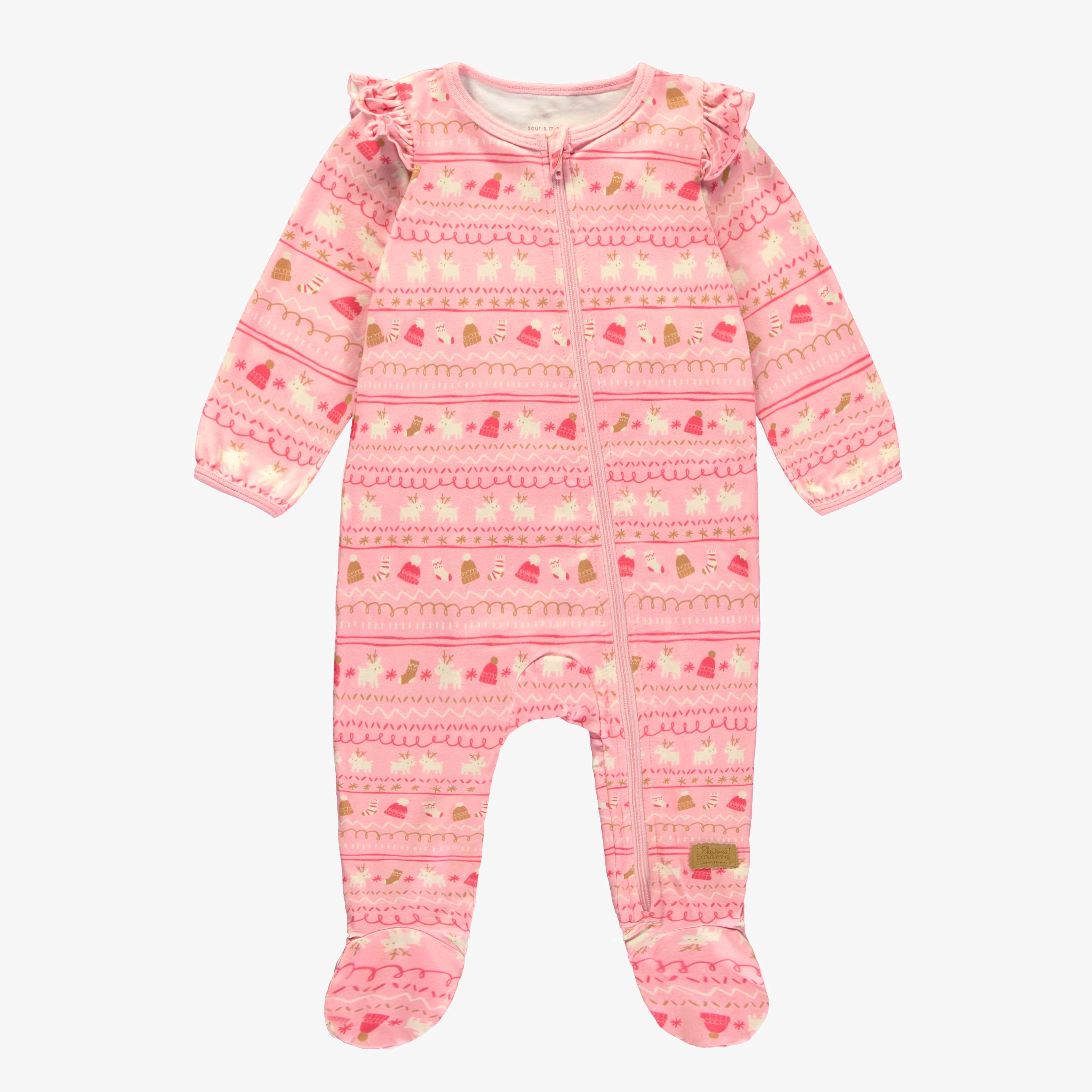Pyjama une pièce rose à motif automnal en doux polyester, bébé