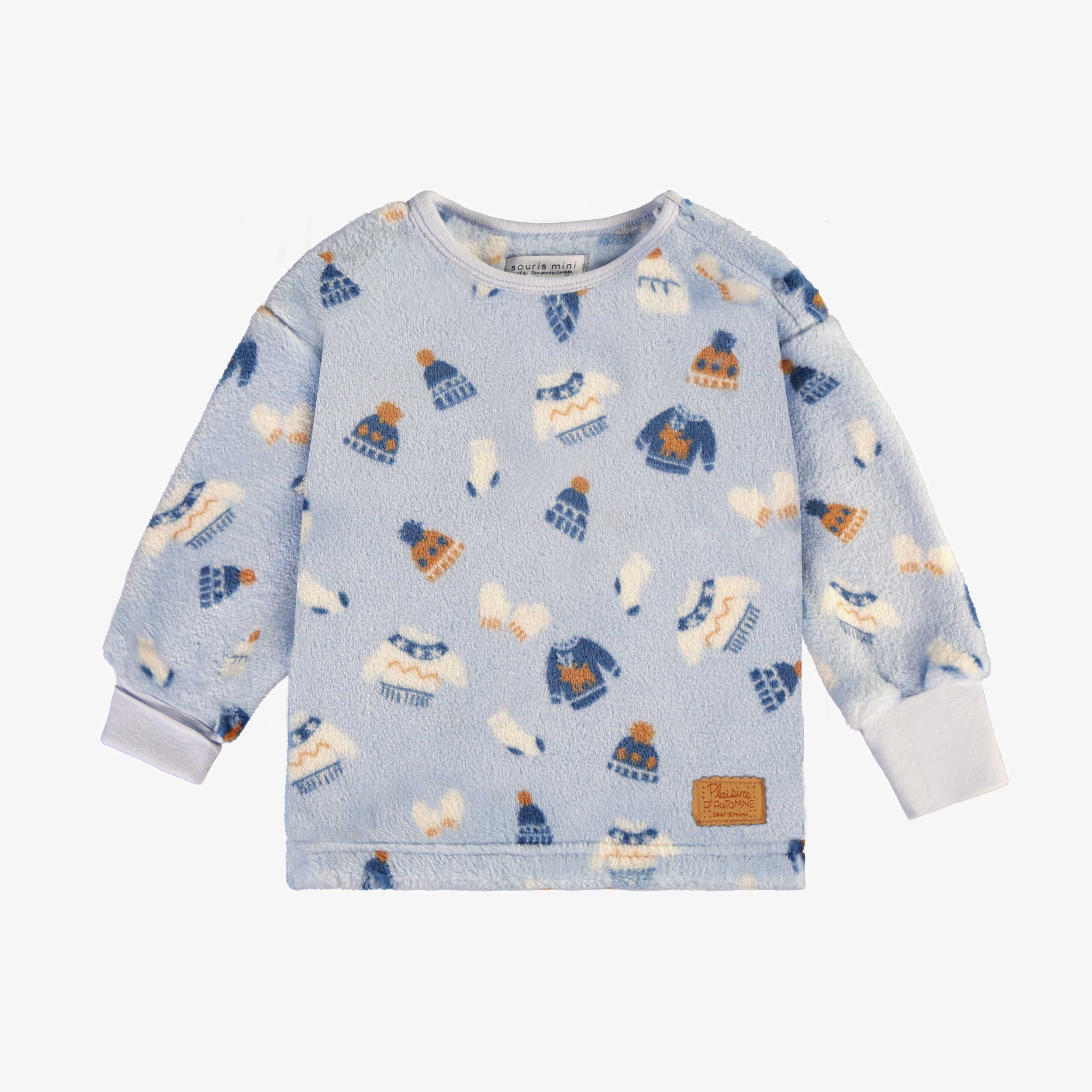 Blue two-piece pajamas with autumnal all over print in plush, baby