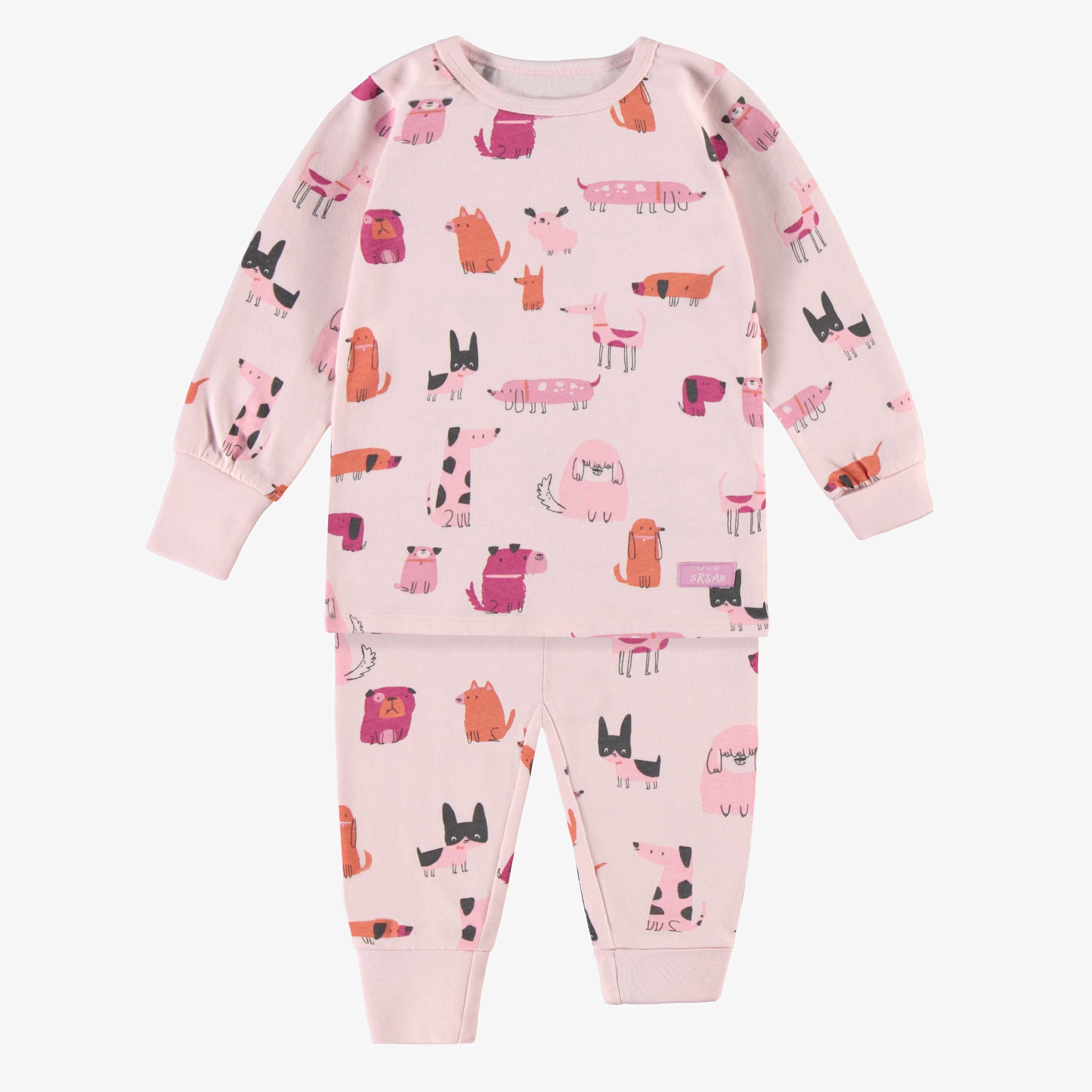 Pyjama deux pièces rose à motifs de chiens en jersey, bébé