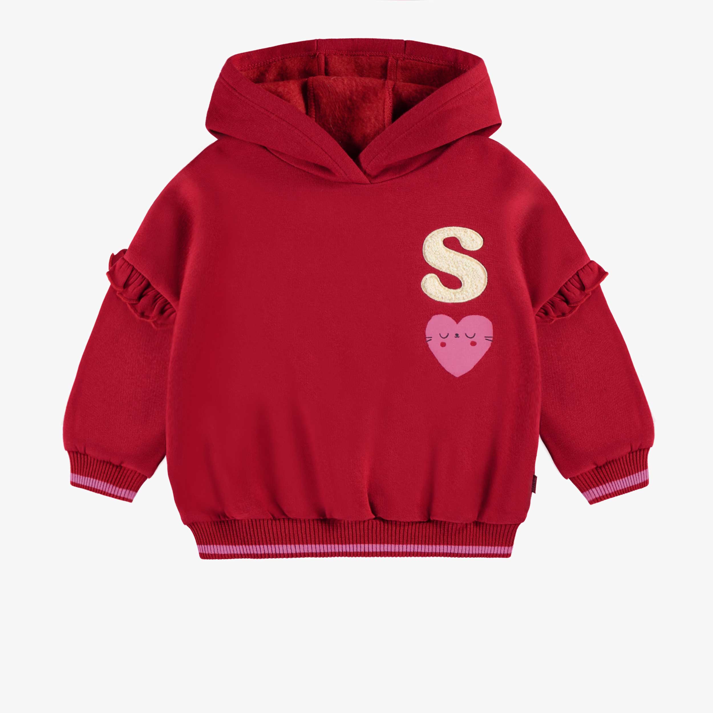 Chandail à capuchon rouge de coupe ample en coton ouaté, bébé