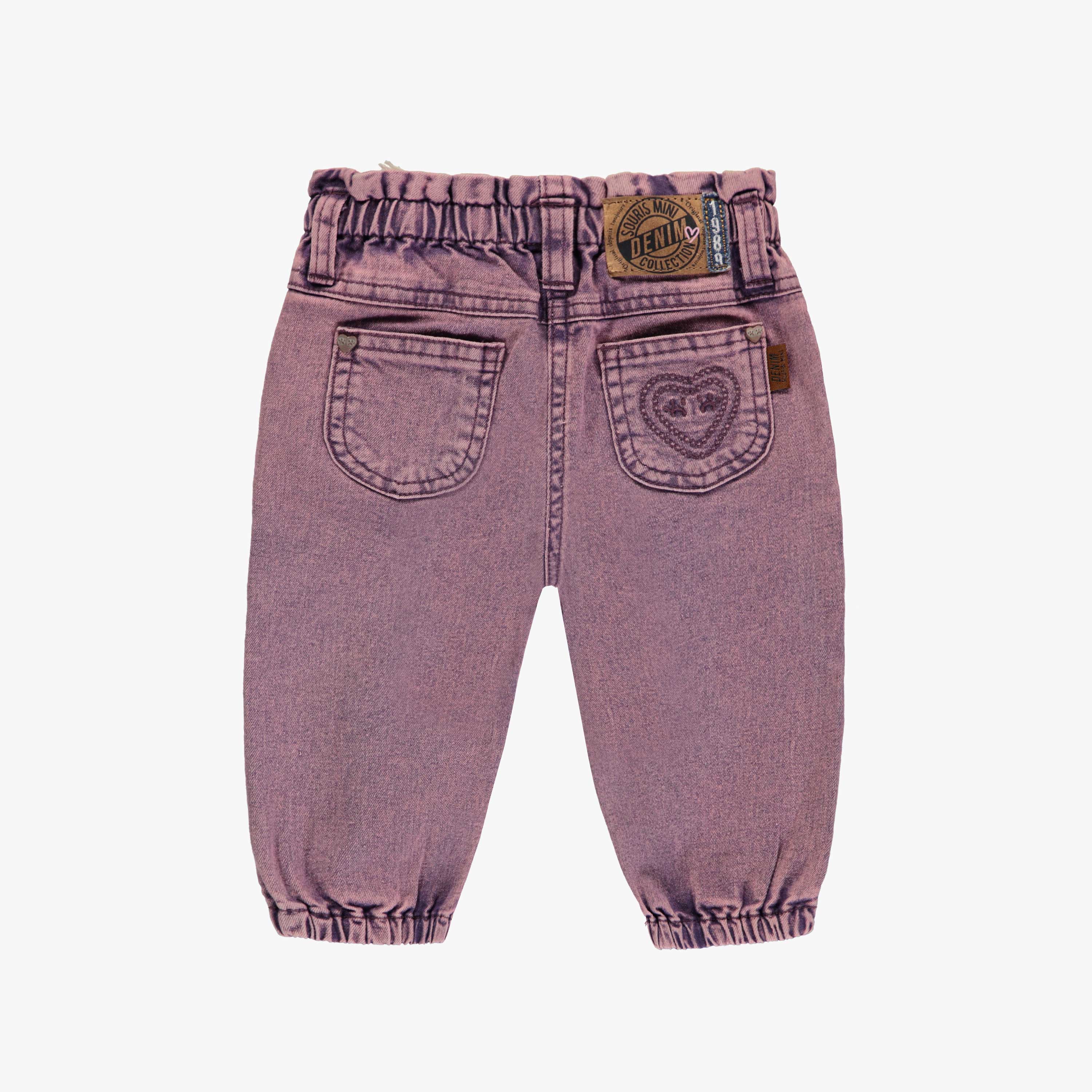 Pantalon mauve coupe décontractée en denim extensible, bébé