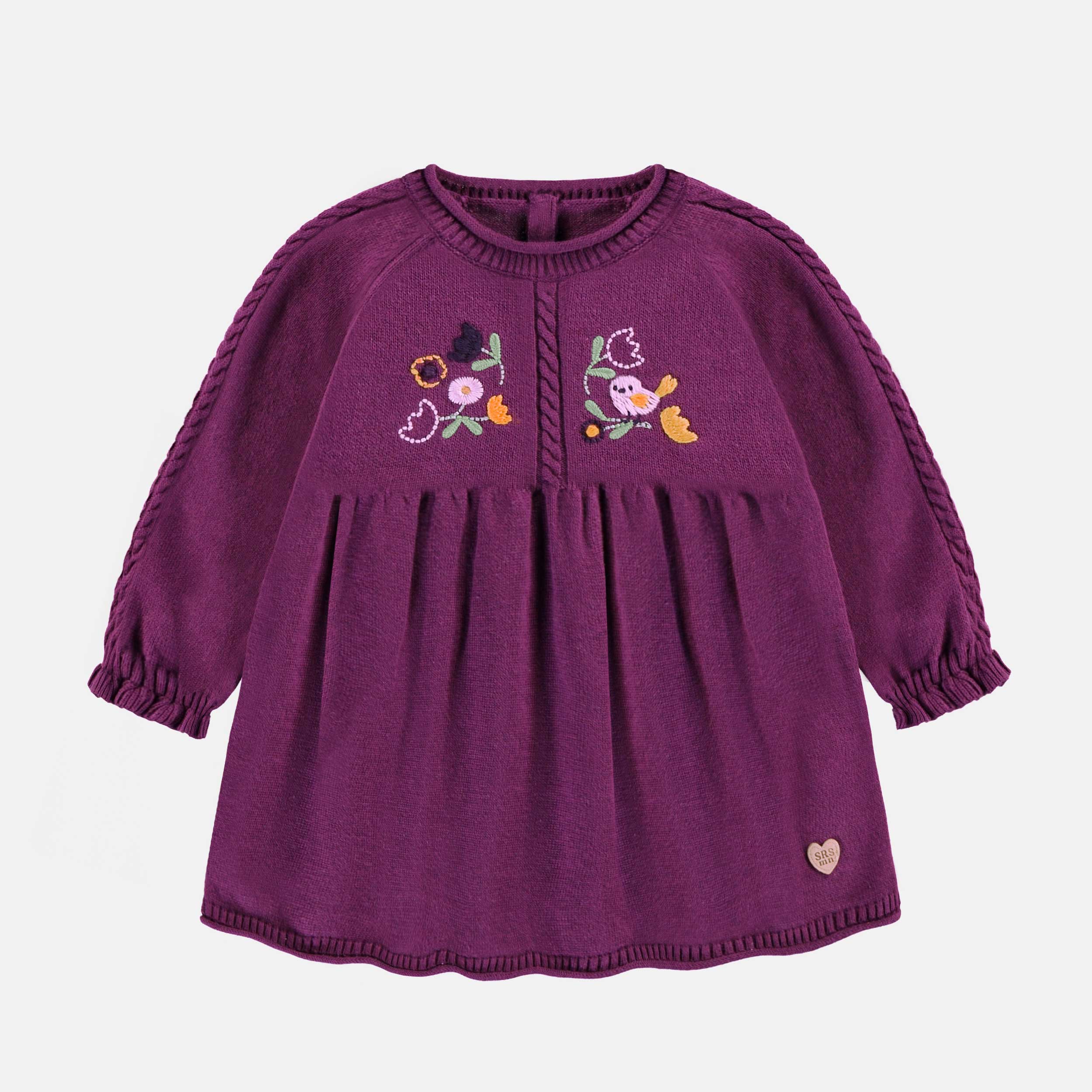 Robe en tricot mauve foncé avec broderies, bébé