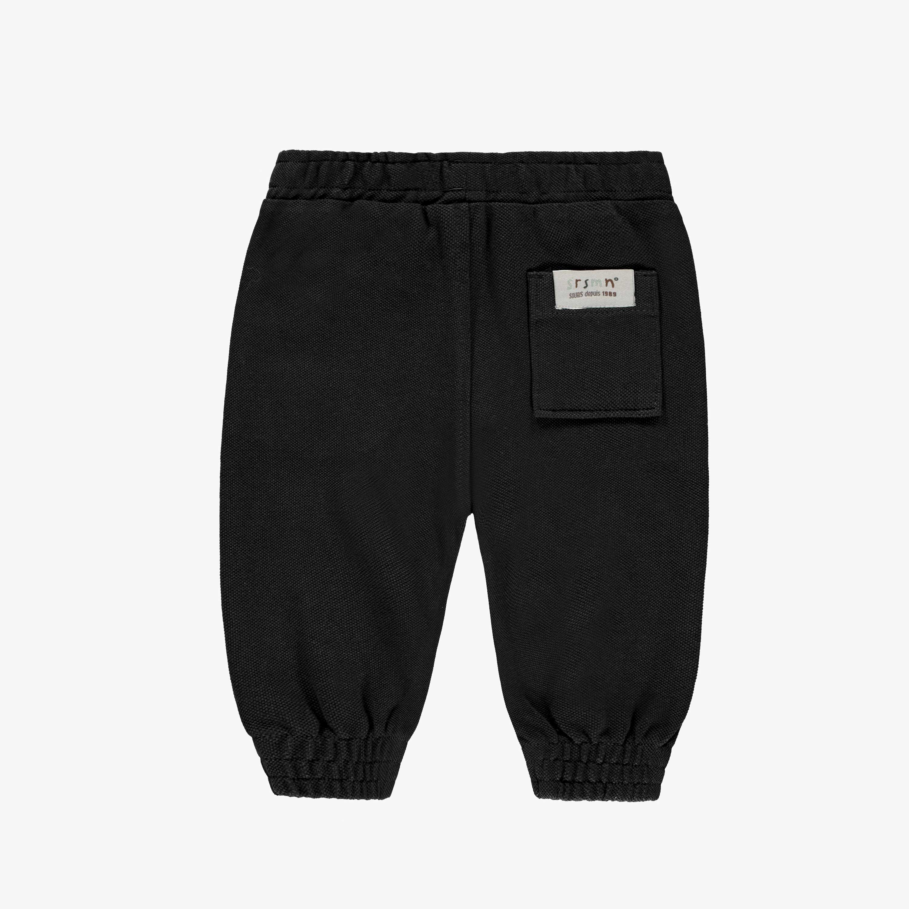 Dos du pantalon noir style jogging en coton piqué, bébé