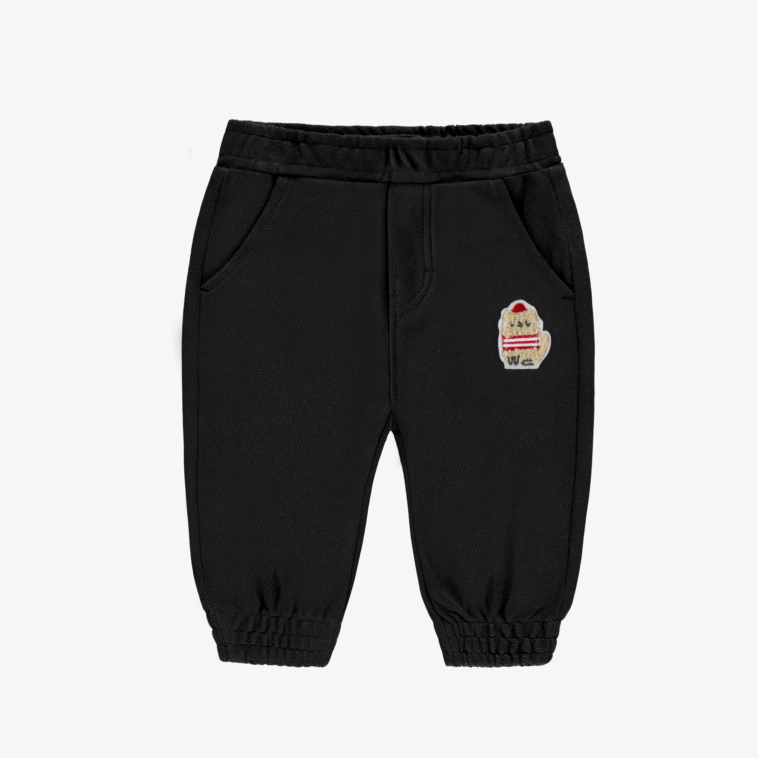 Pantalon noir style jogging en coton piqué, bébé