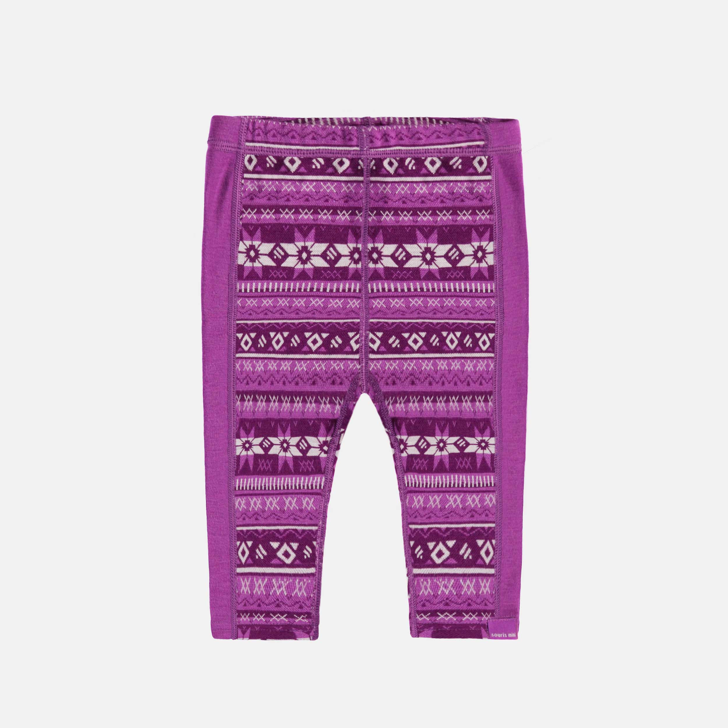 Legging mauve à motifs en laine mérinos, bébé