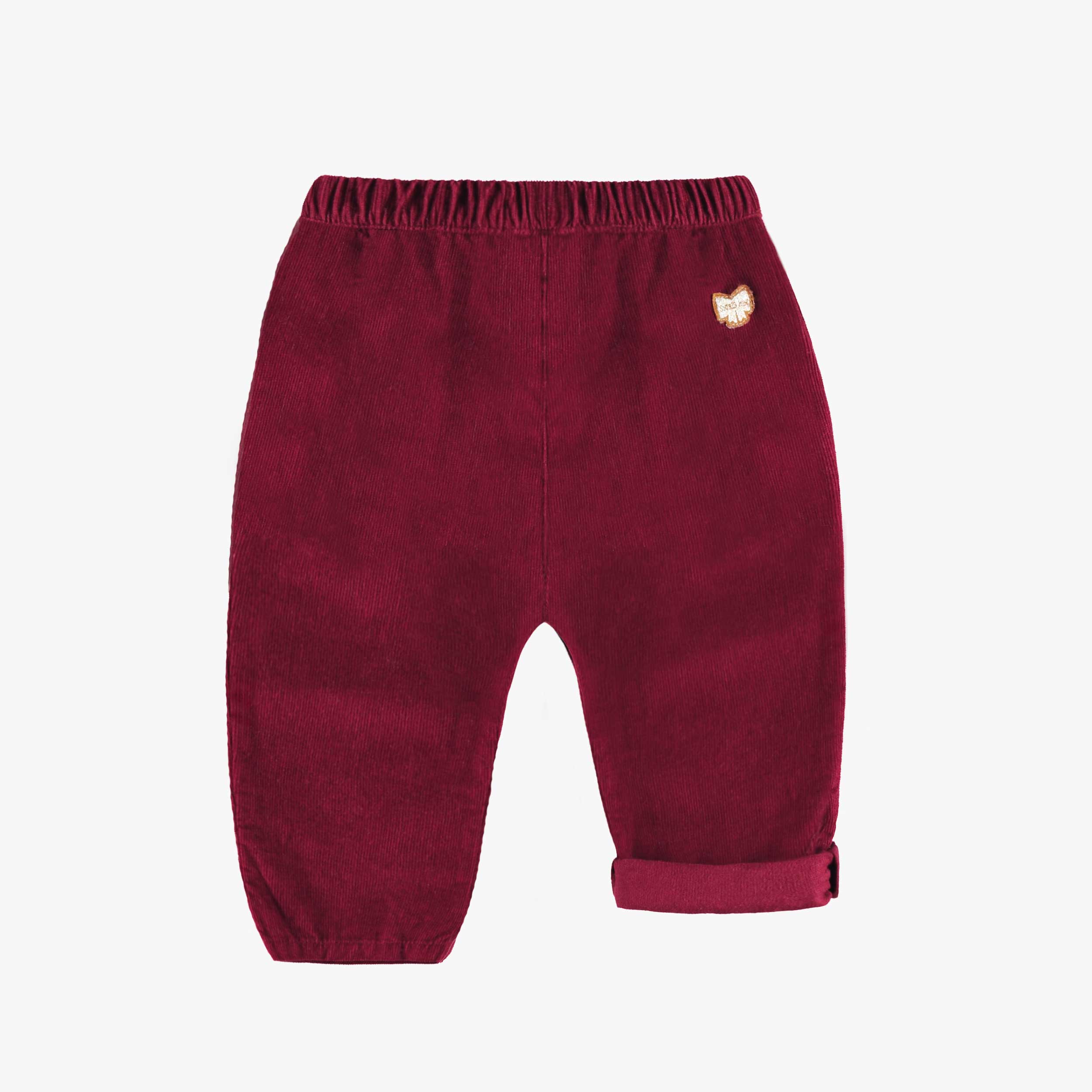 Dos du pantalon rouge à volants en bébé velours côtelé, bébé