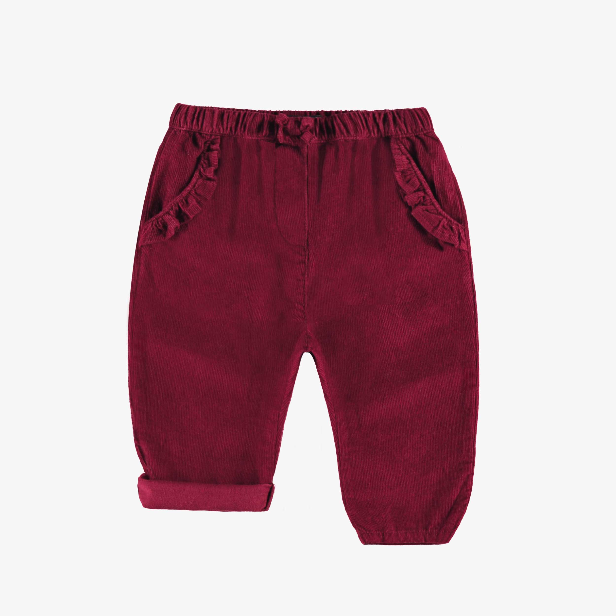 Pantalon rouge à volants en bébé velours côtelé, bébé