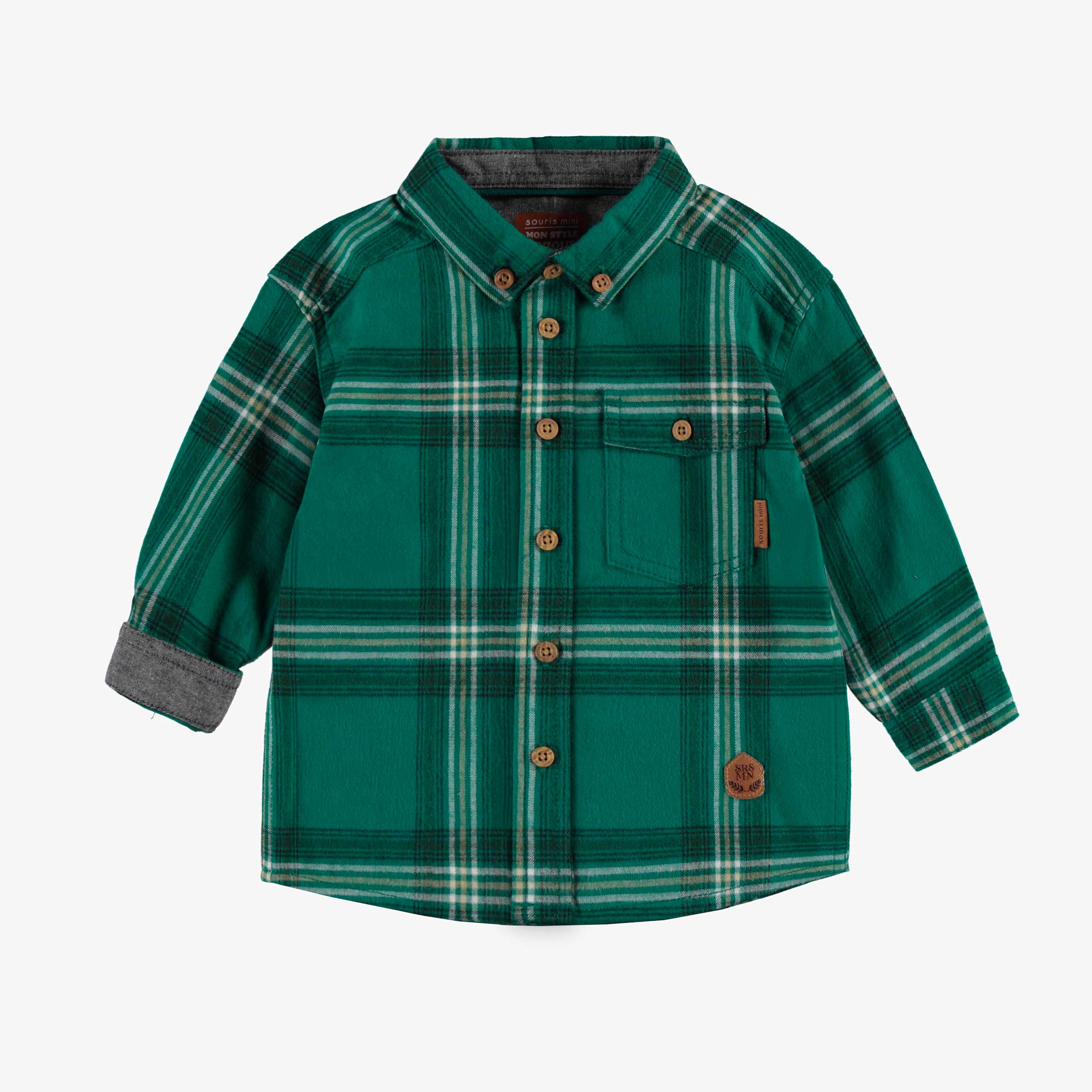 Chemise verte à carreaux en flanelle brossée, bébé