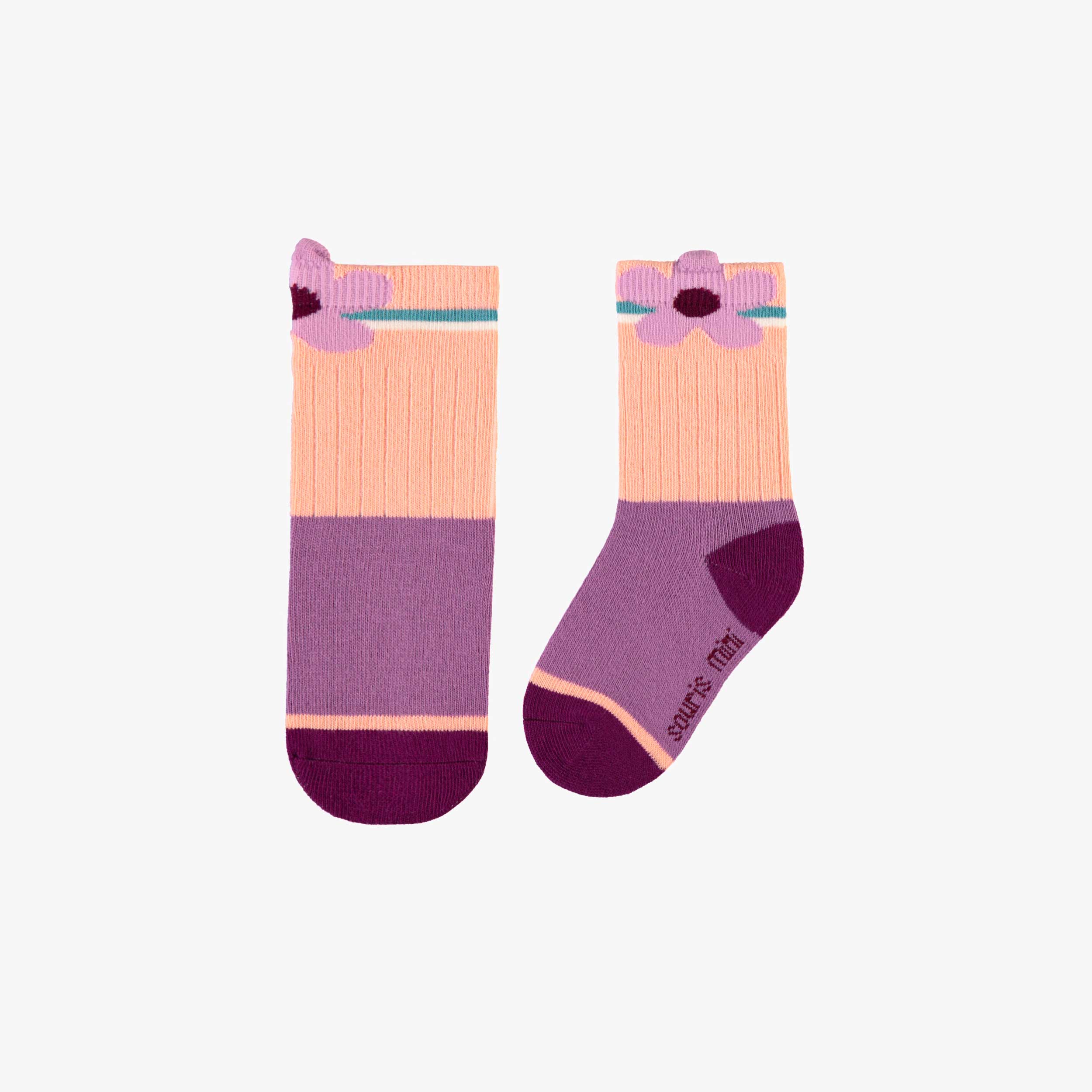 Chaussettes pêche et mauves avec une fleur, bébé