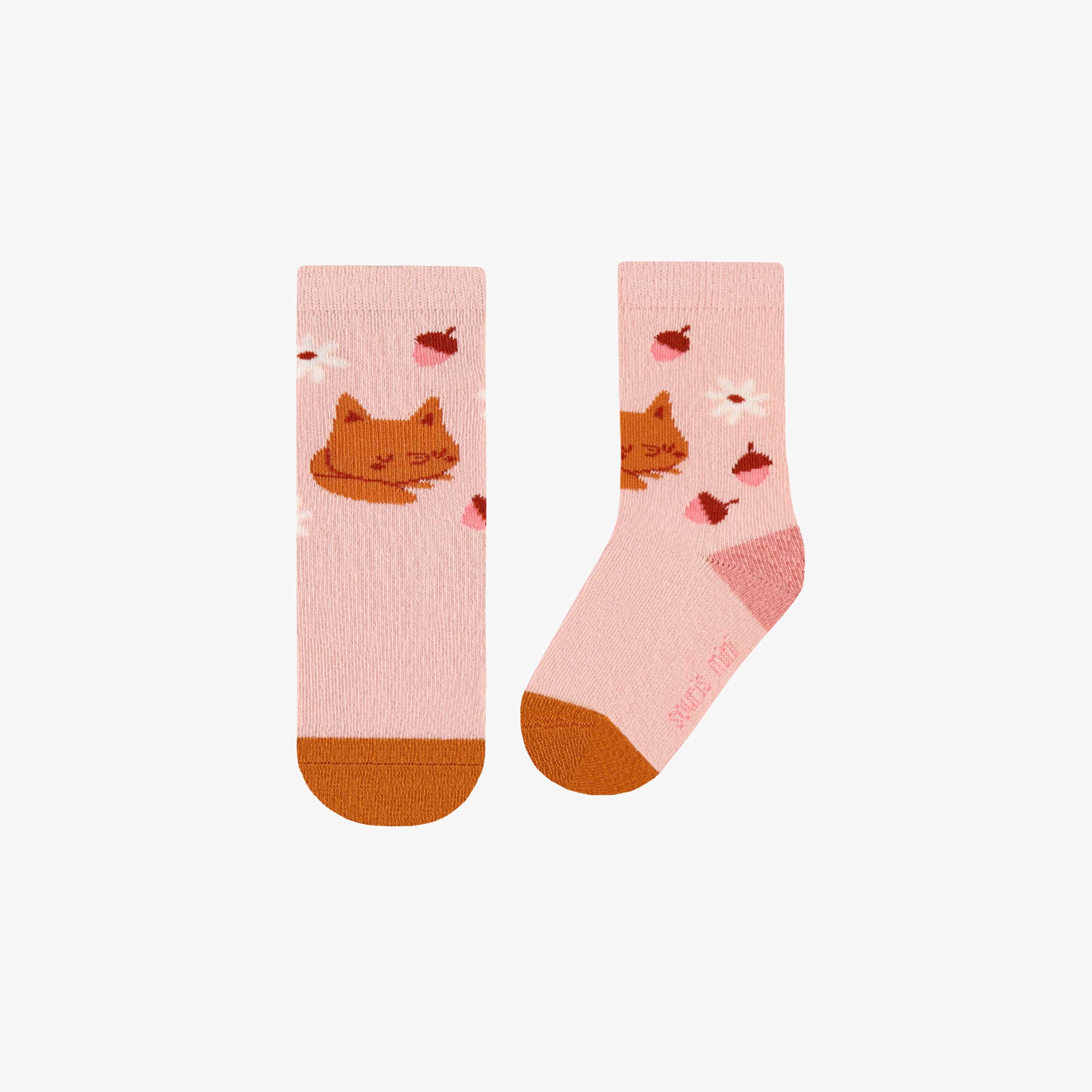 Light pink socks with foxes and little flowers, baby