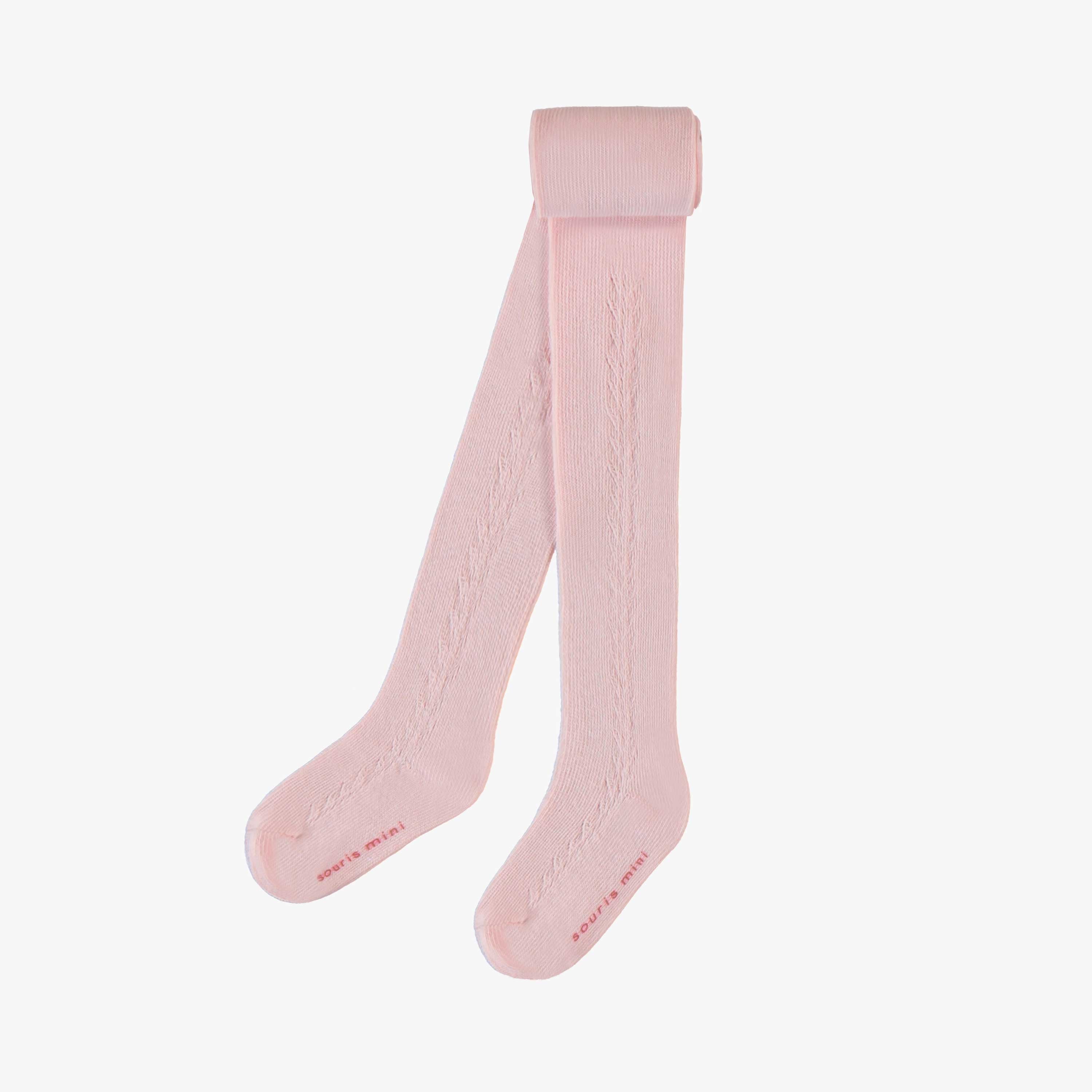 Collant rose pâle uni avec détails pointelle, bébé