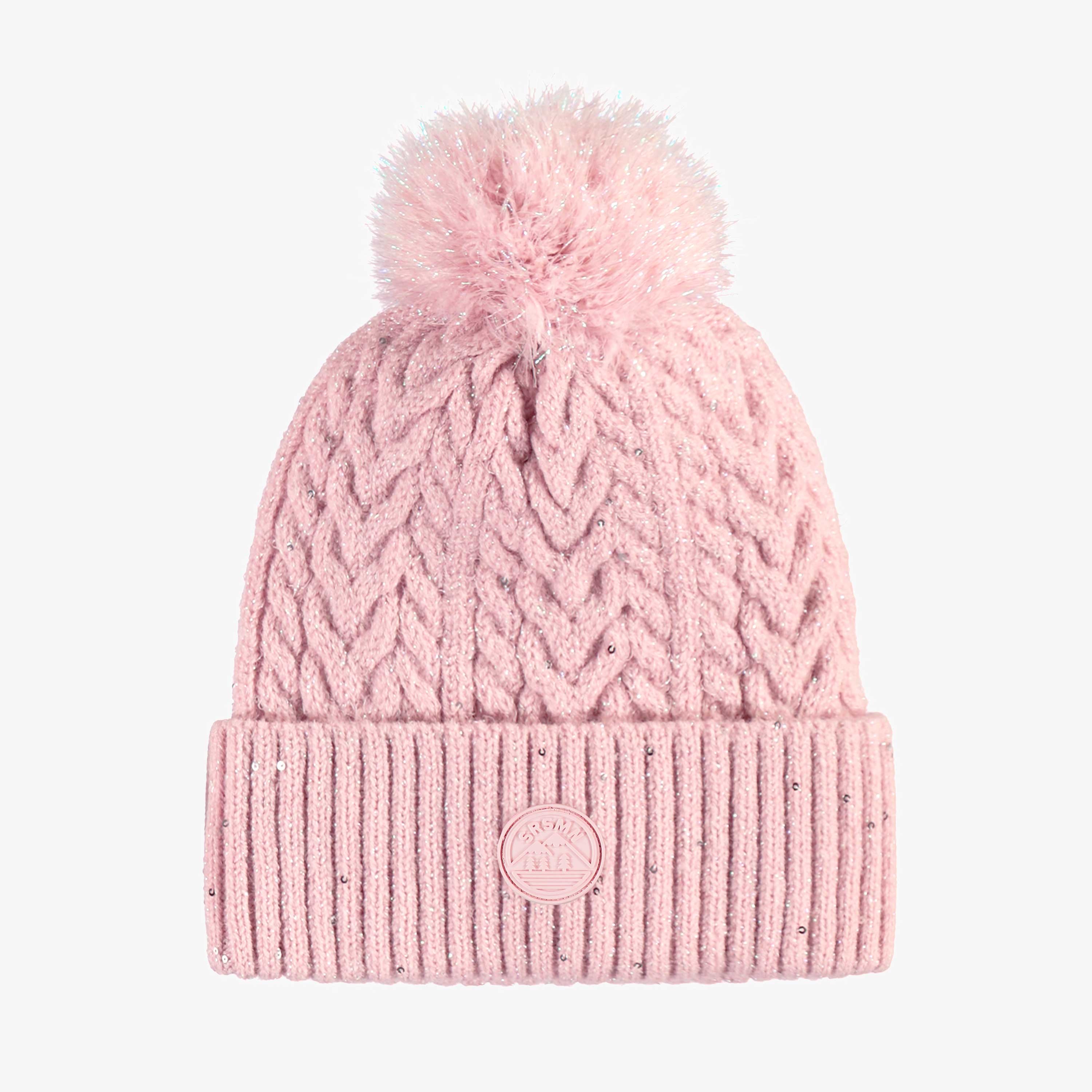 Tuque en tricot rose avec pompon, enfant