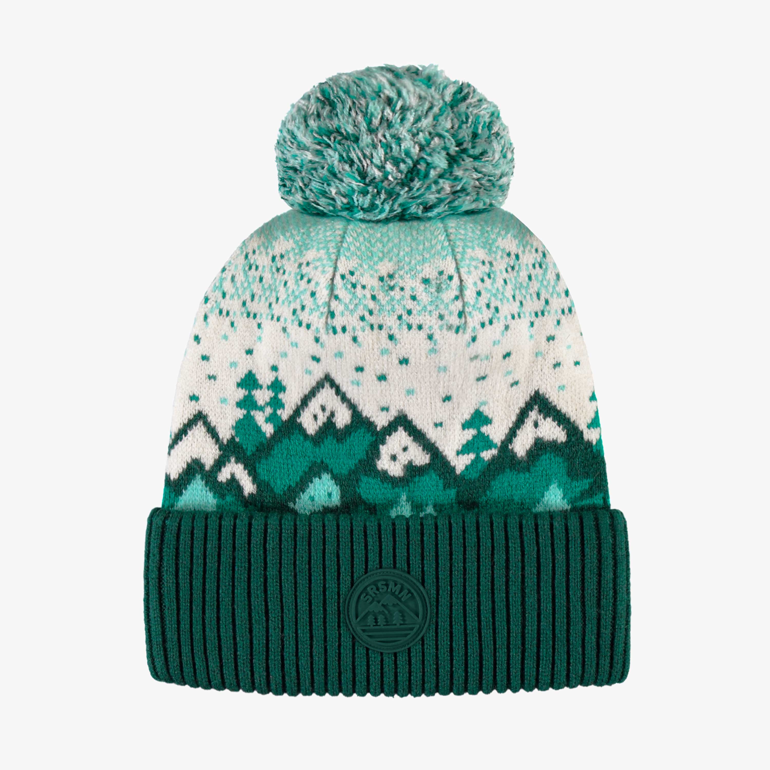 Tuque en tricot turquoise et crème à motifs avec pompon, enfant