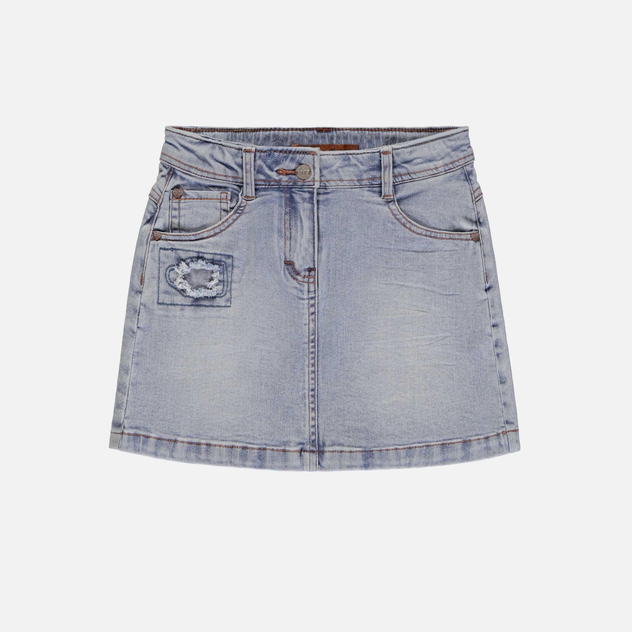 Jupe droite courte en denim extensible, bleu pâle, enfant