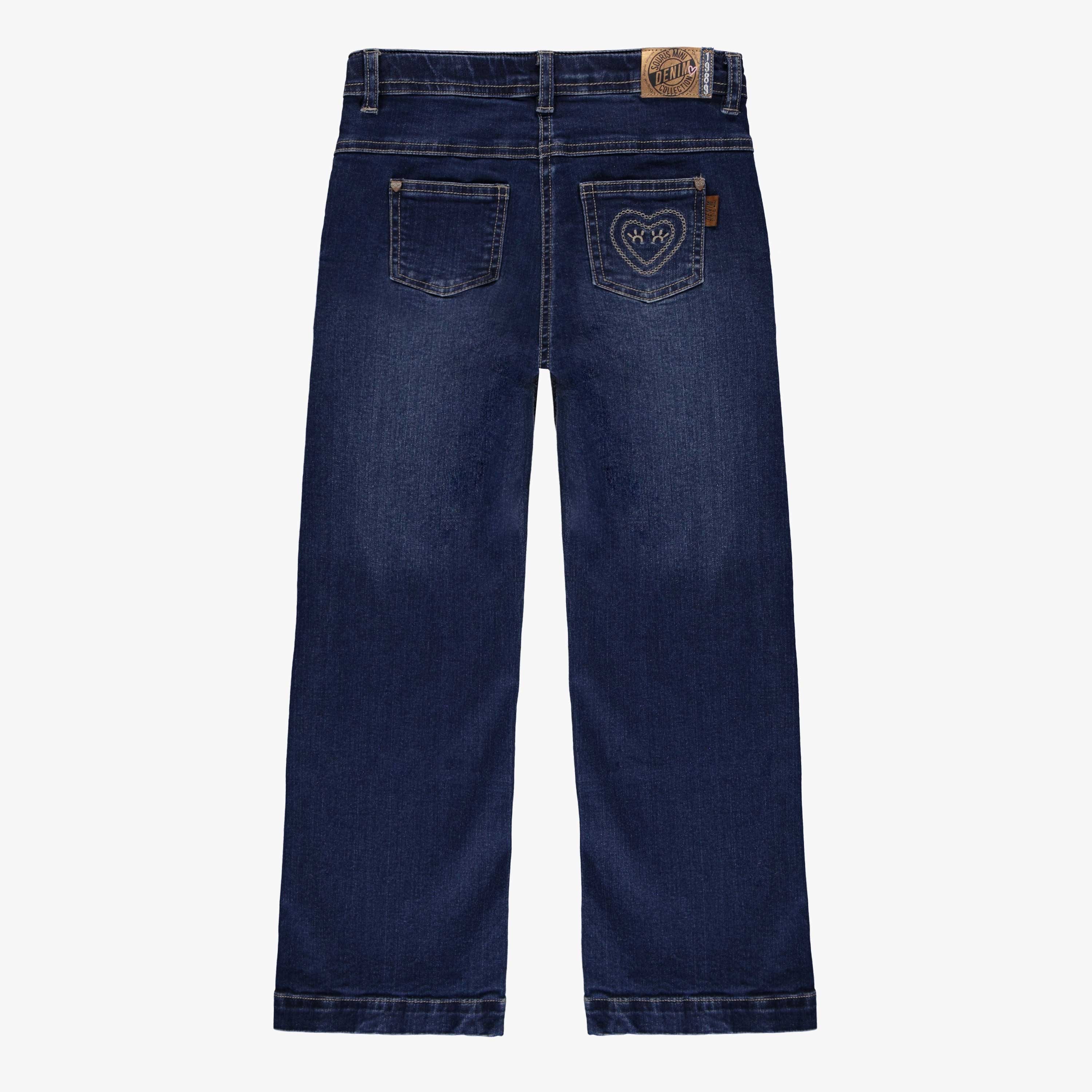 Pantalon denim à jambe large avec fentes, bleu foncé, enfant