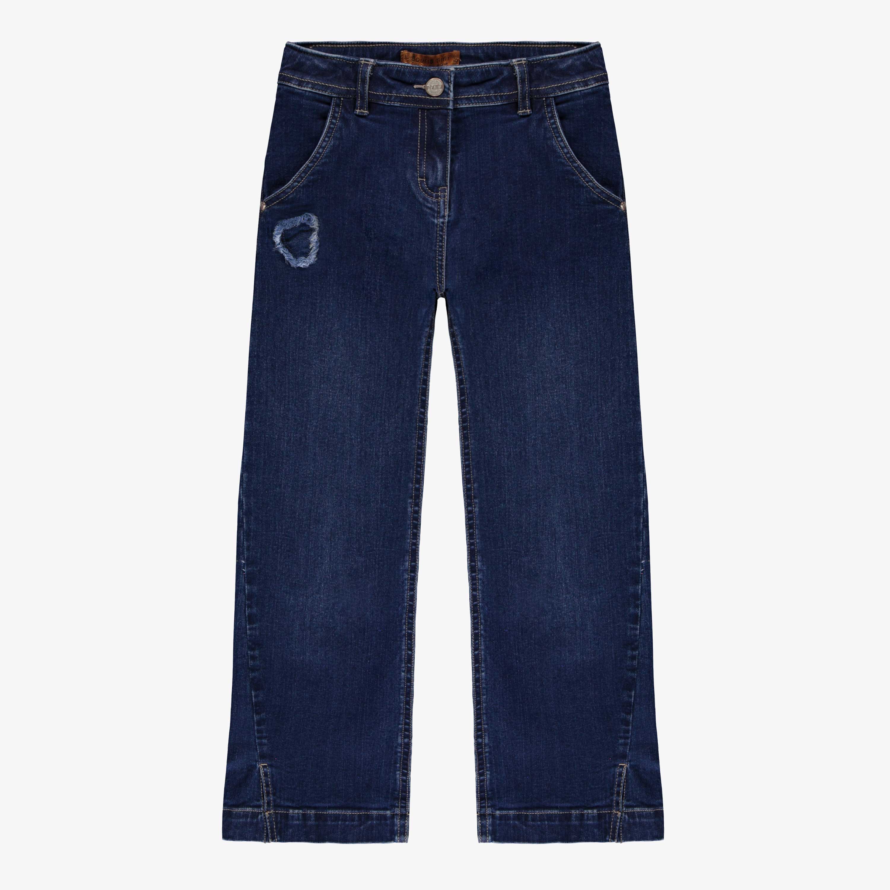 Pantalon denim à jambe large avec fentes, bleu foncé, enfant