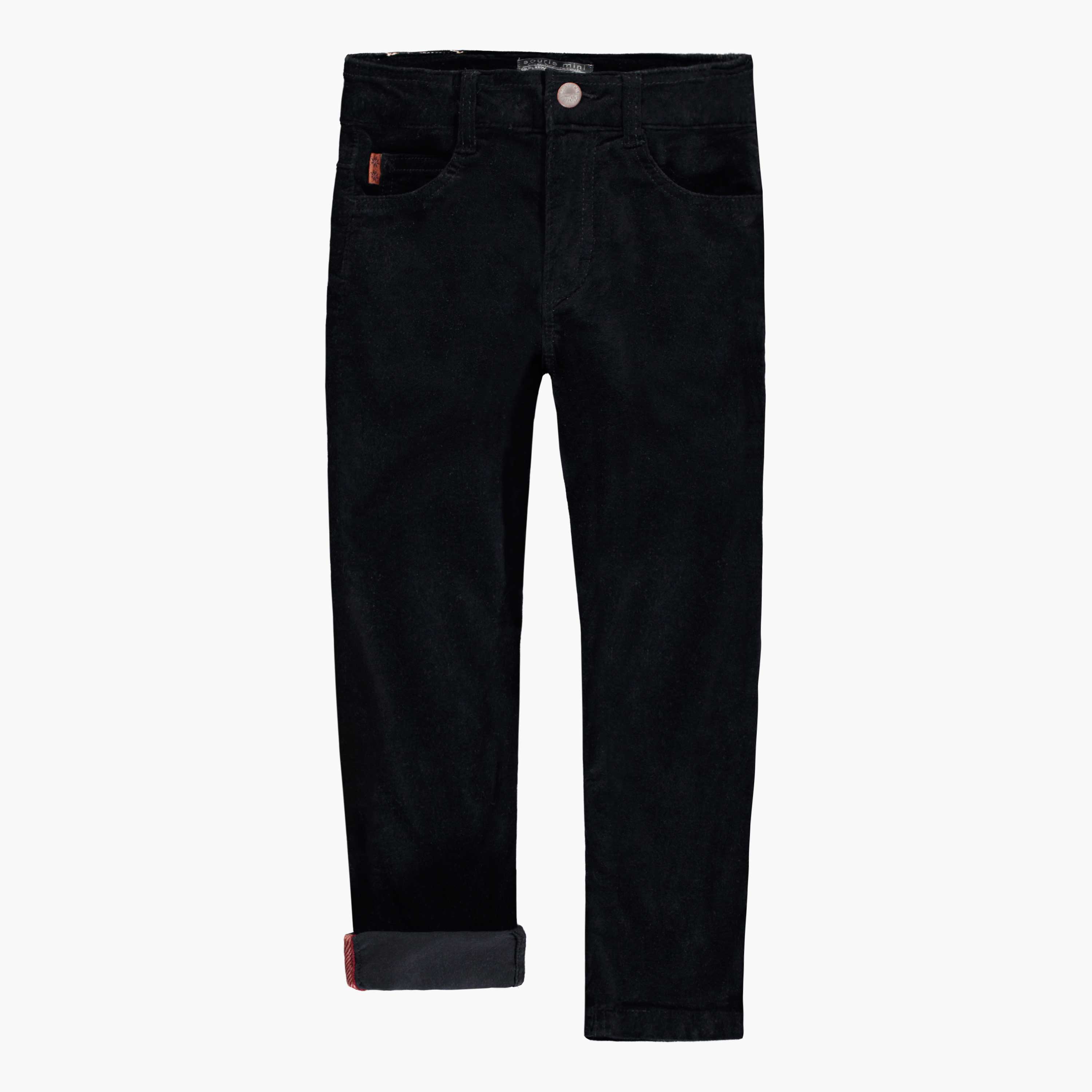 Pantalon noir de coupe régulière en velours, enfant