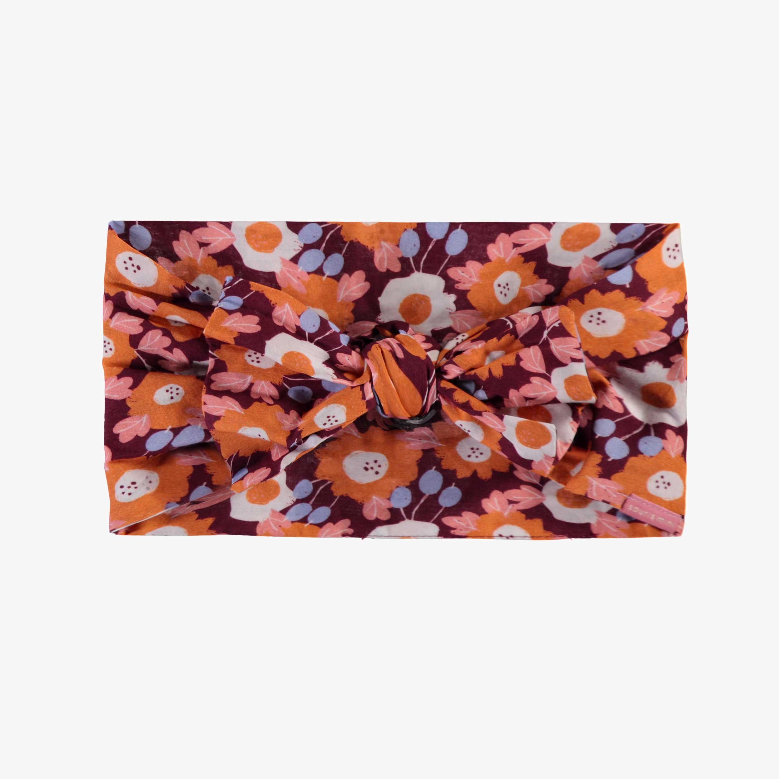 Bandeau orangé fleuri avec noeud en voile, enfant