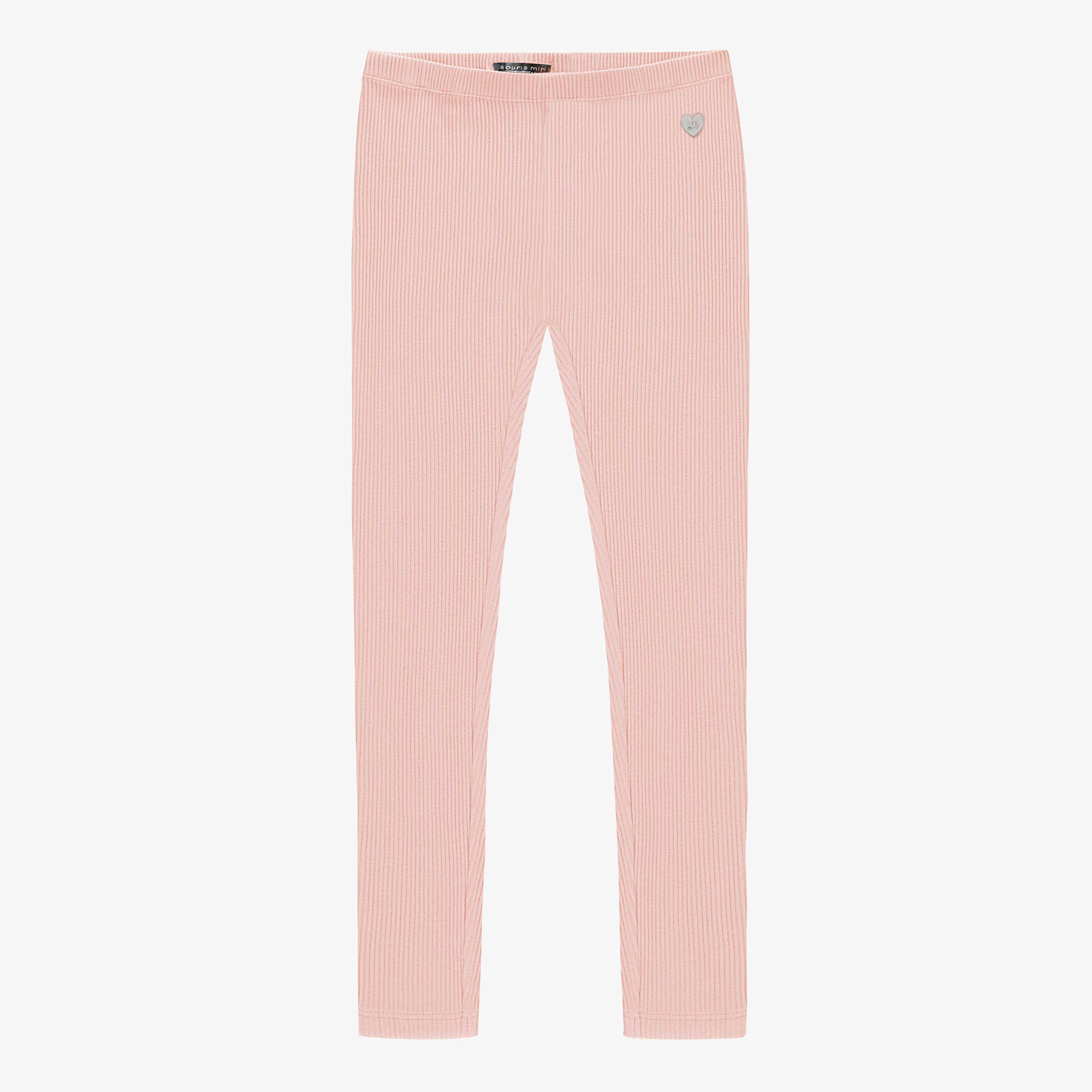 Legging rose en maille côtelée épais et extensible, enfant