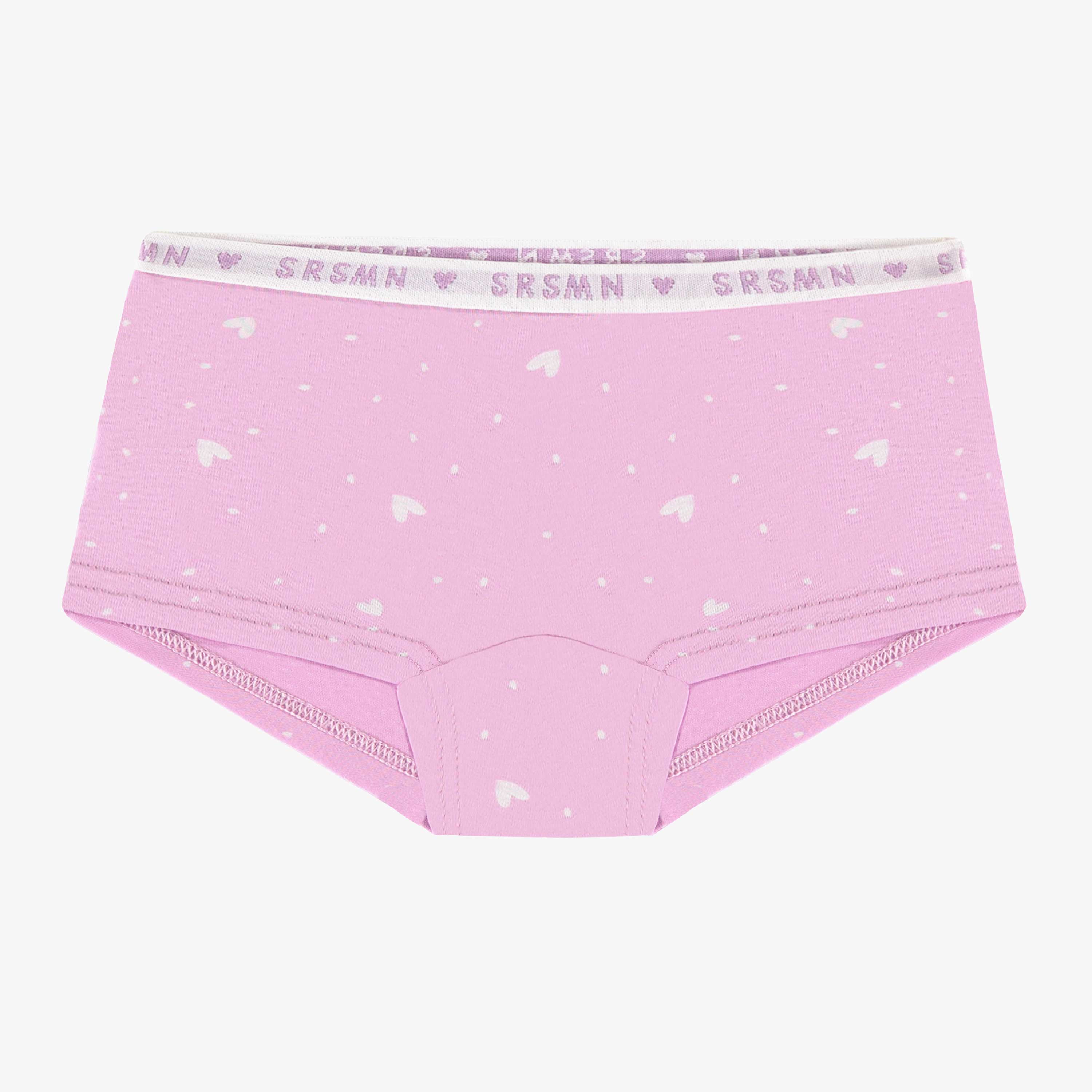 Culotte garçonne rose violacé à motifs de coeurs en jersey extensible, enfant