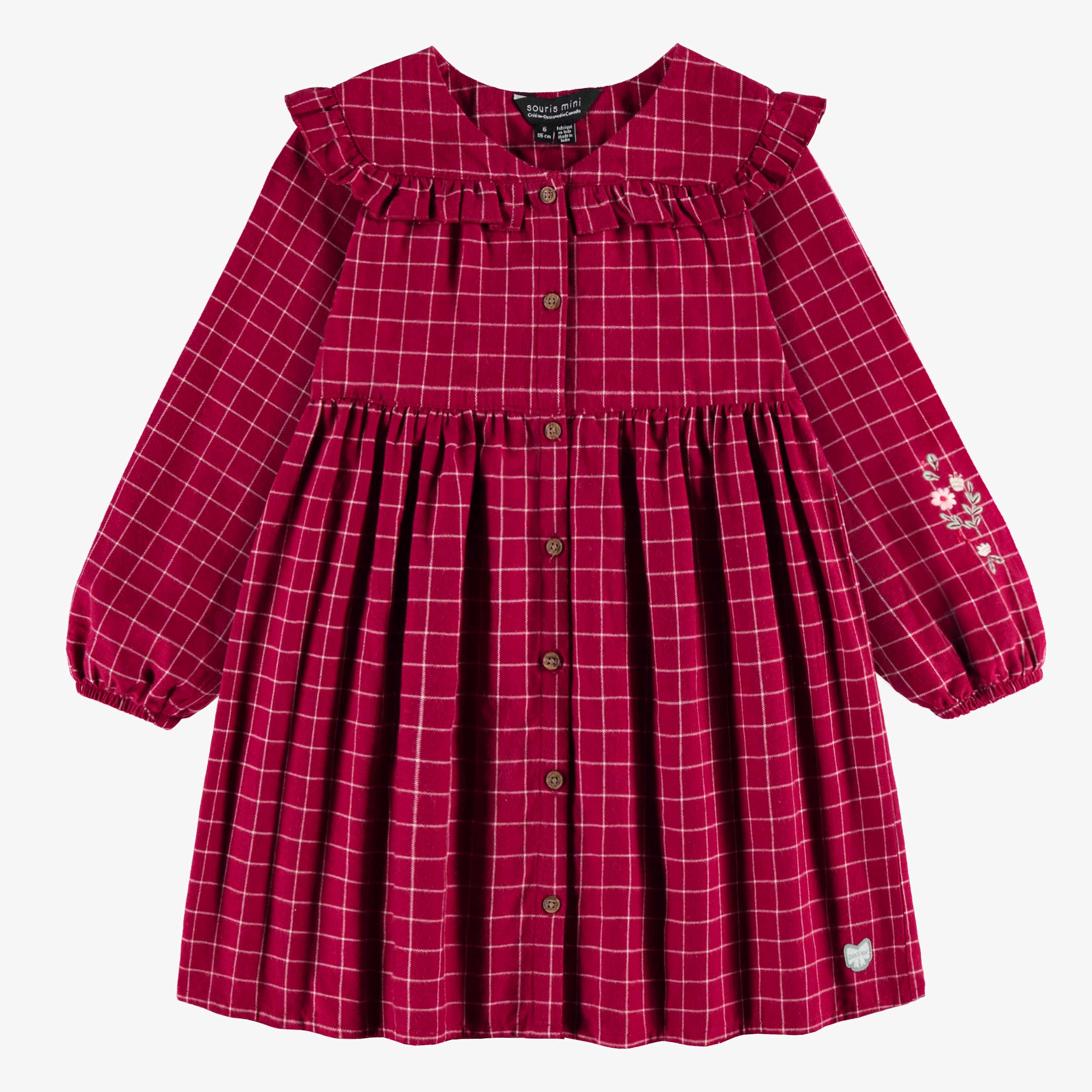 Robe rouge et blanche à carreaux en flanelle brossée, enfant