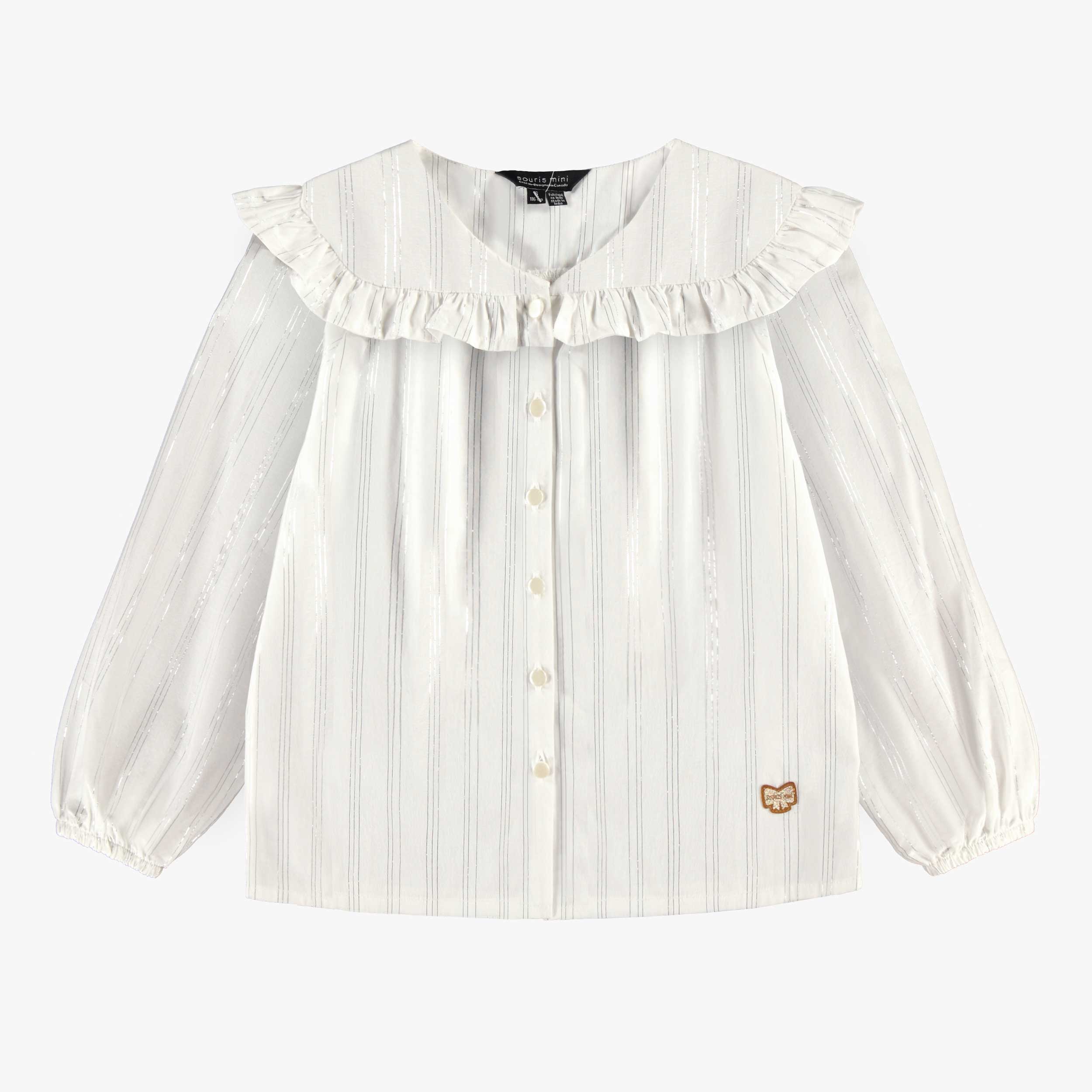 Blouse blanche en popeline de coton brillante, enfant