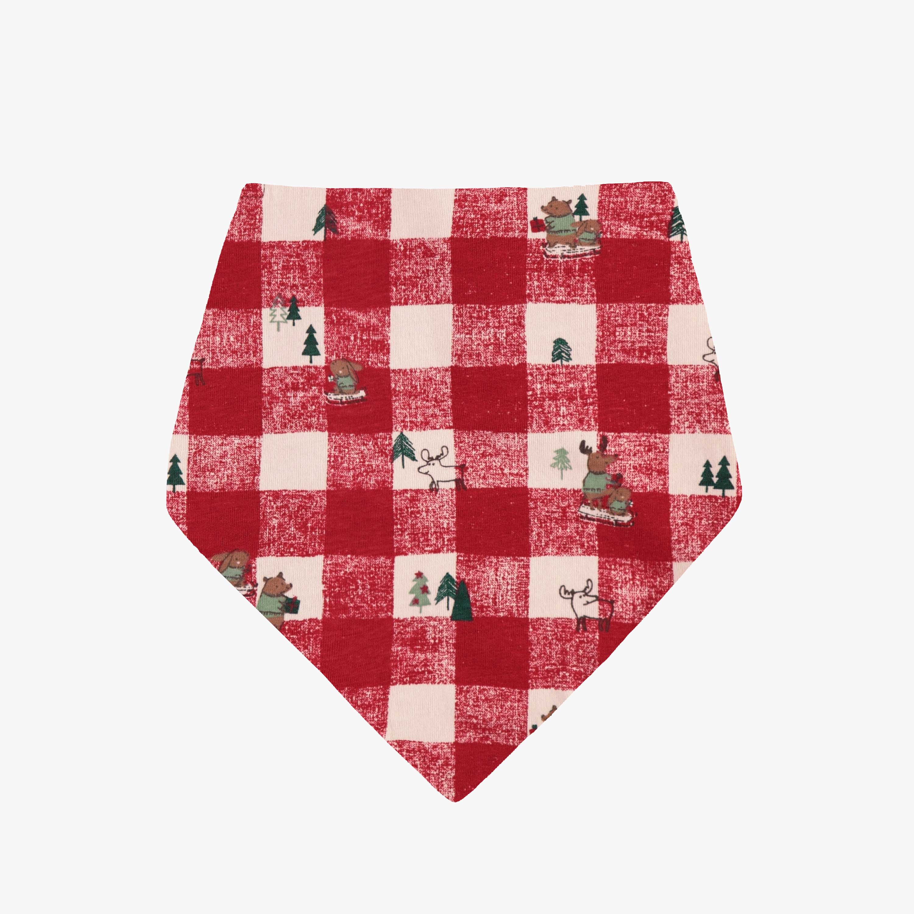 Foulard réversible crème et rouge pour animaux en jersey à motifs des fêtes et carreaux