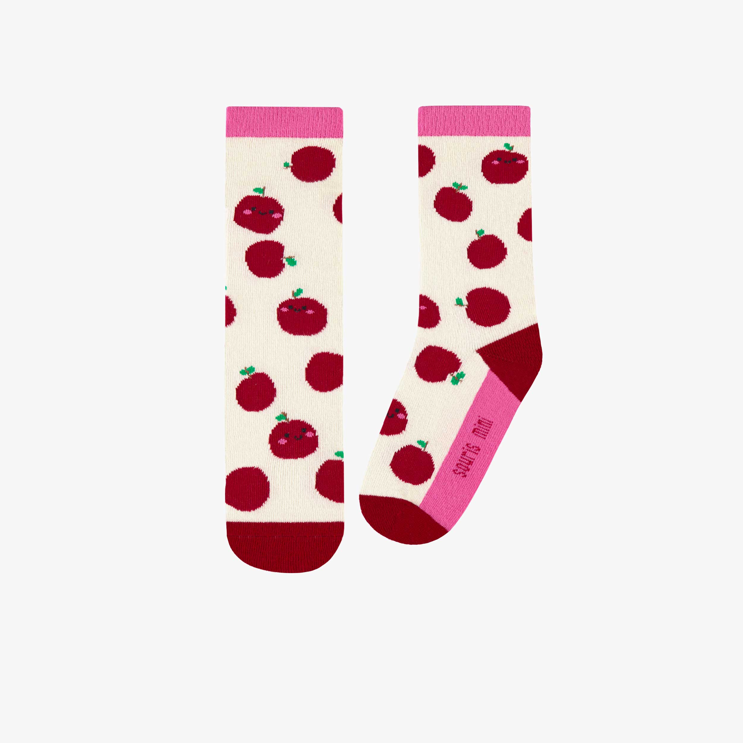 Chaussettes crème avec pommes rouges, enfant