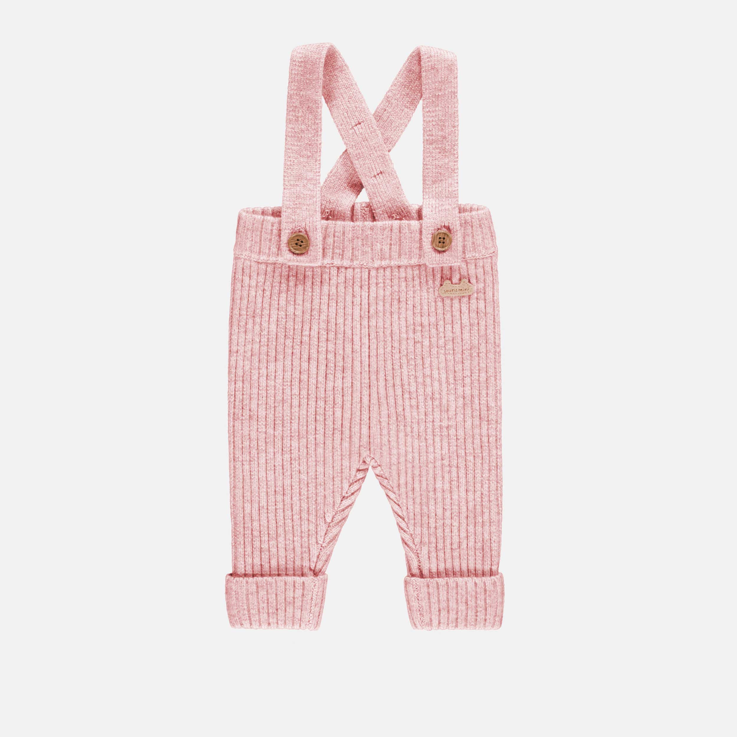 Pink mottled knit pants with straps in angora-effect, newborn