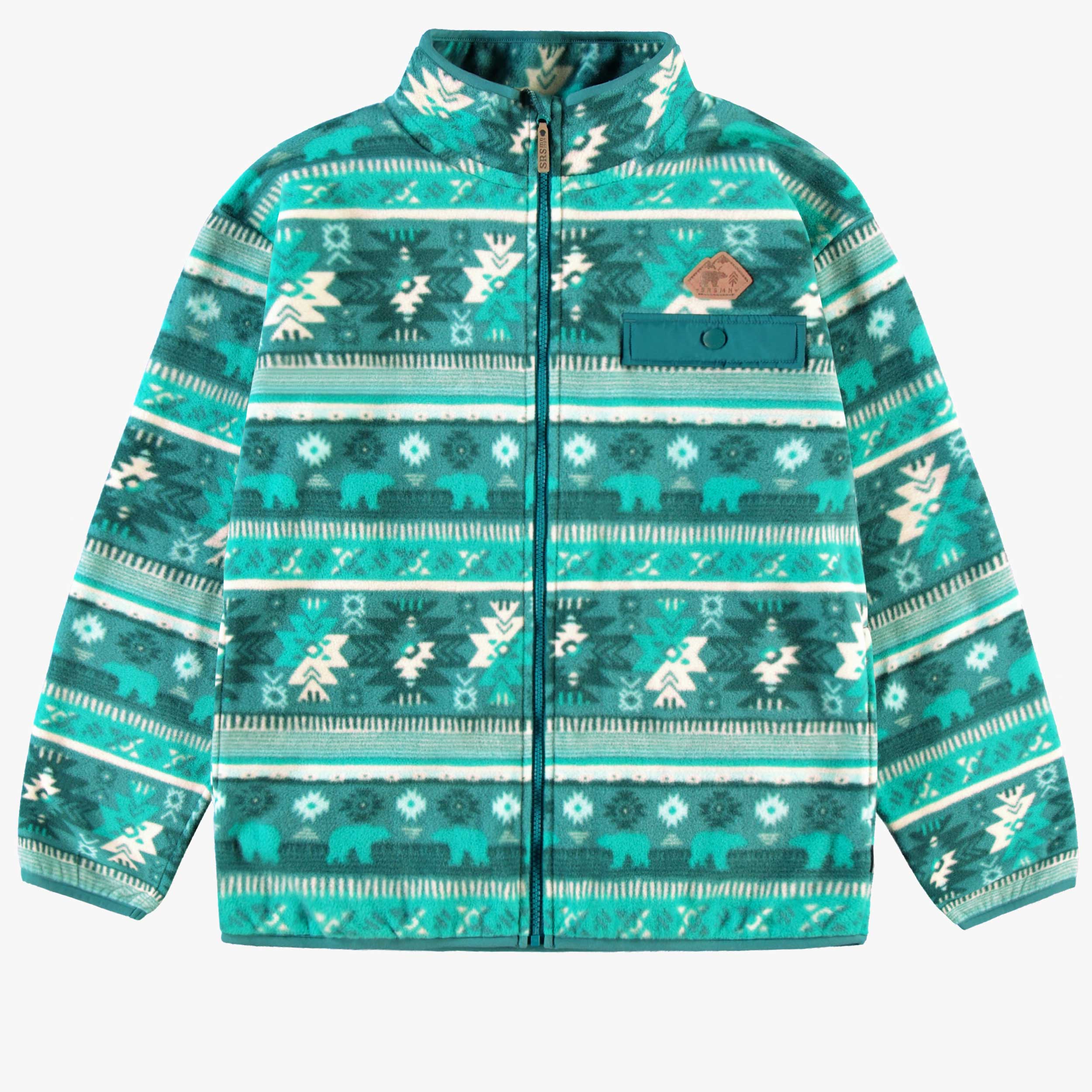 Veste turquoise en polar avec motifs, adulte